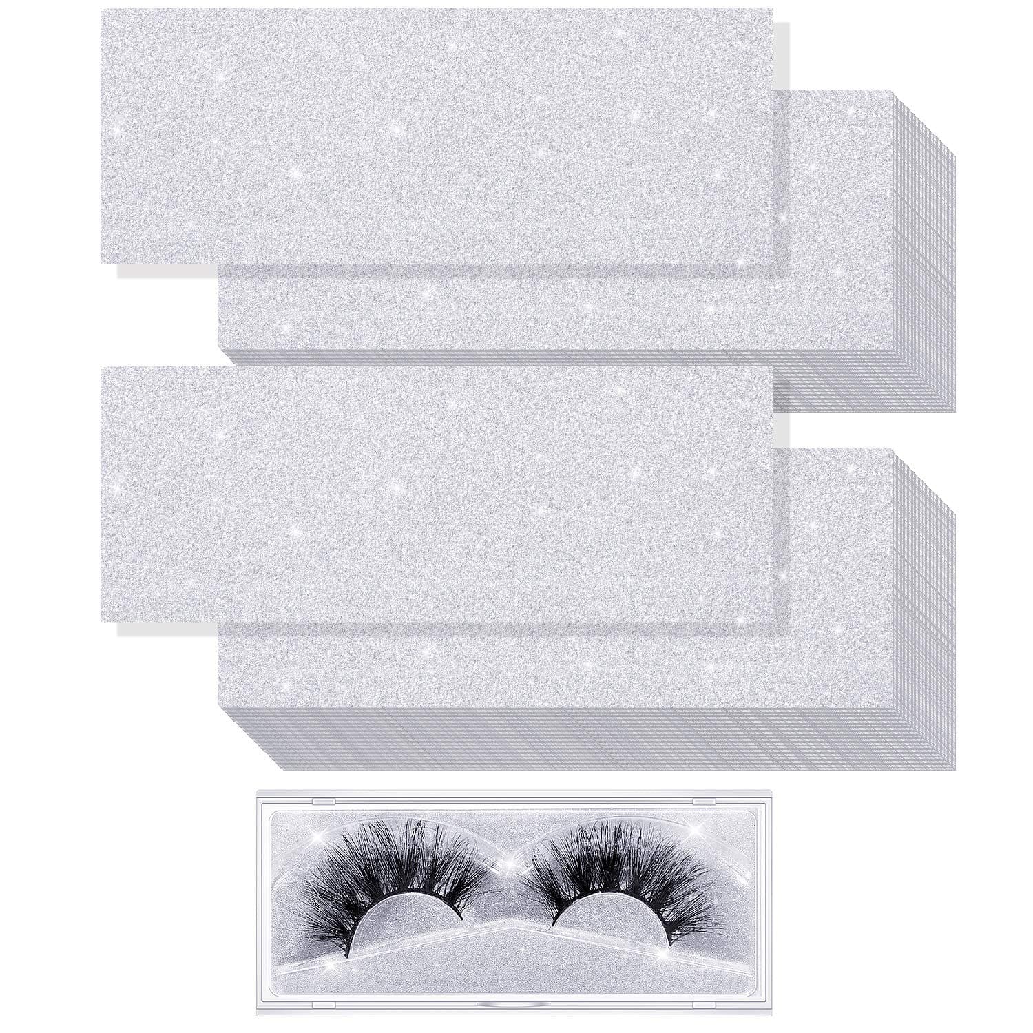 Blulu 50 Pcs Lash Box Internal Glitter Background Paper Rectangle Cardstock for False Eyelashes Storage Case Holder Makeup Cosmetic Container, No Box