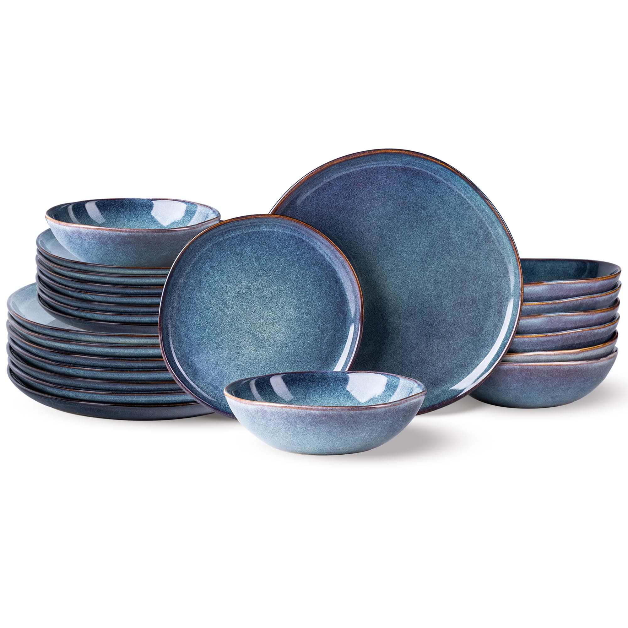 AmorArc Ceramic Dinnerware Sets,Handmade Reactive Glaze Stoneware Plates and Bowls Sets,Highly Scratch Resistant | Dishwasher & Microwave Safe Dishes Set,Service for 8 (24pc)