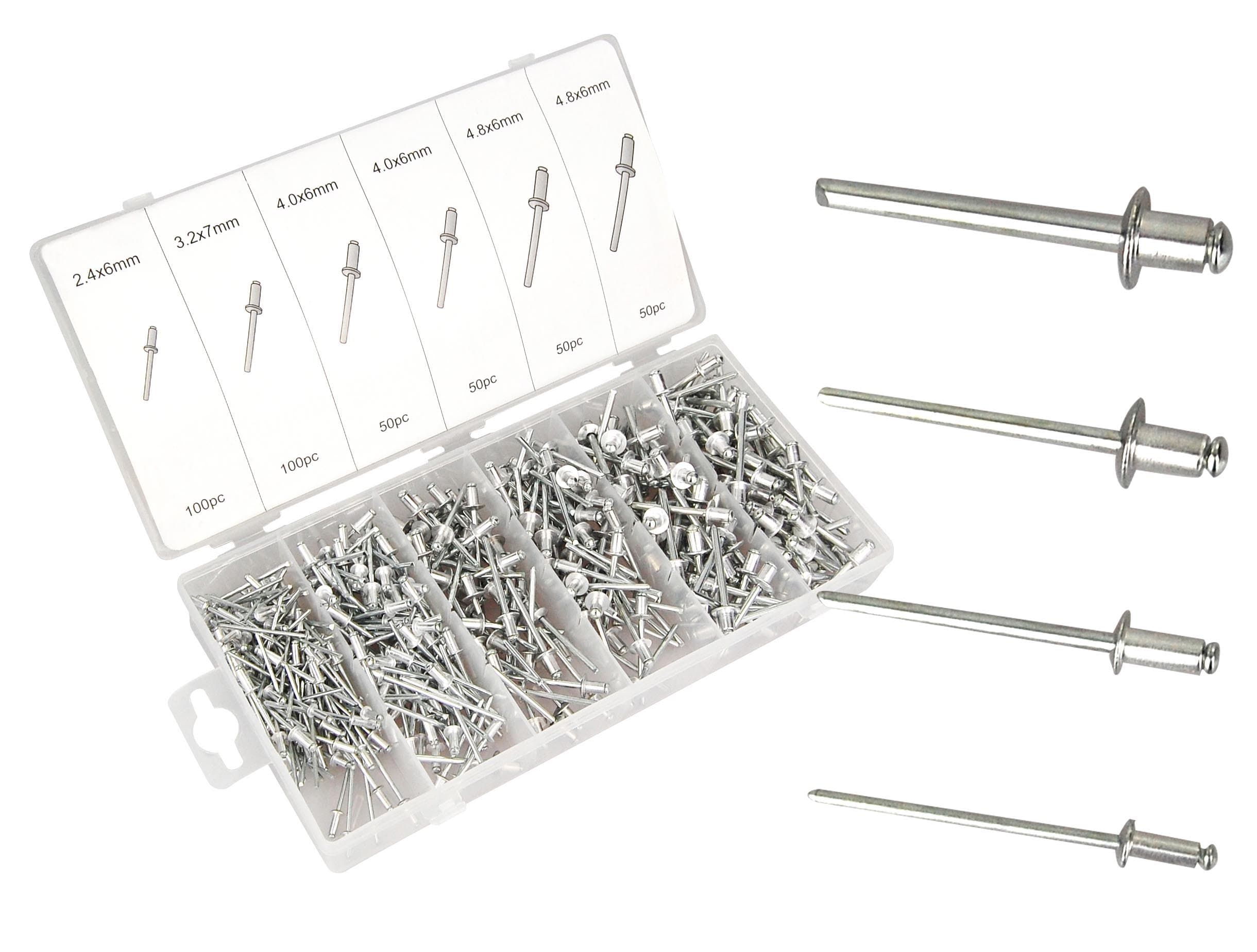 400 Pop Rivets Aluminium Blind Rivets Set in 4 Different Sizes in Assortment Box