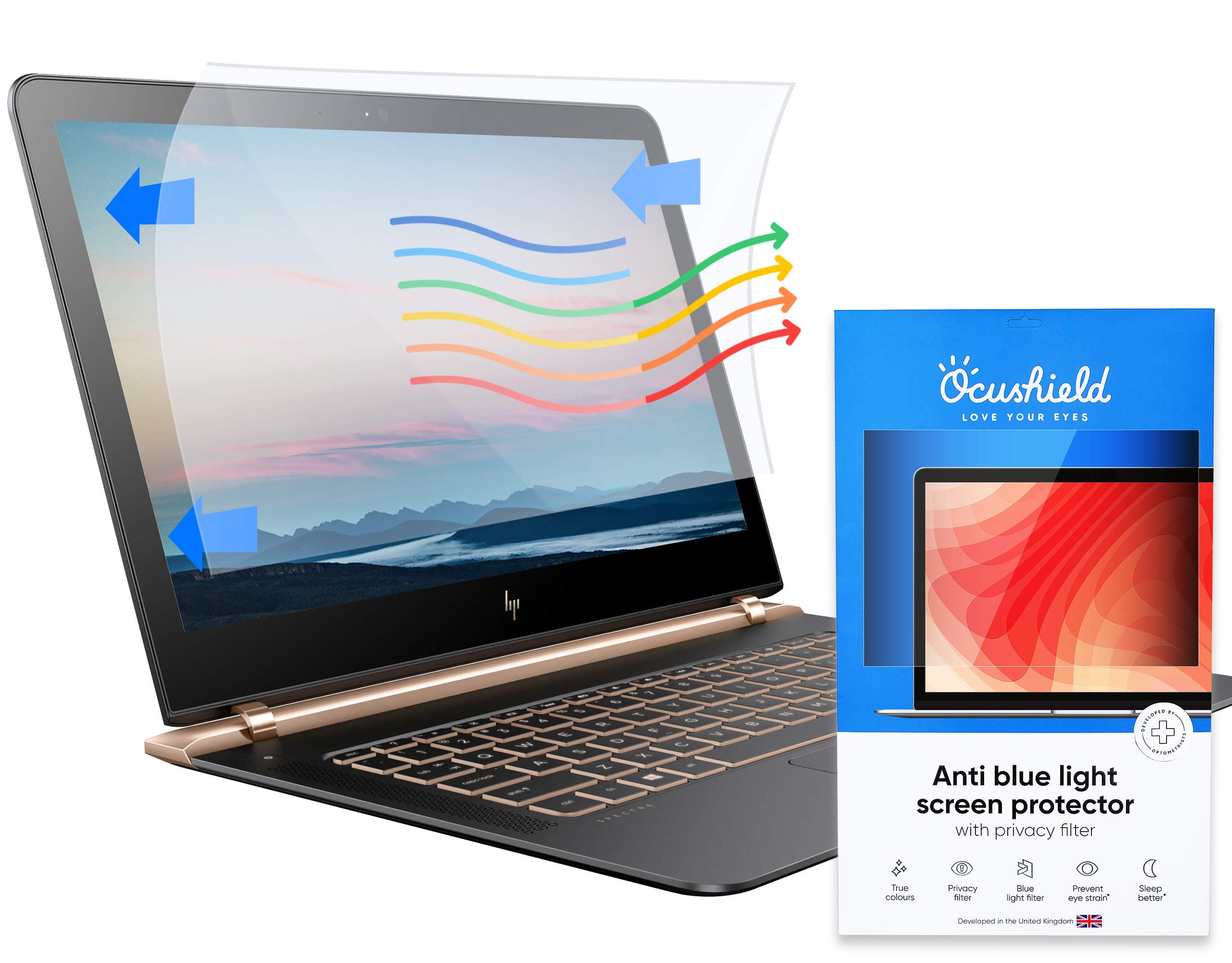 Ocushield Anti Blue Light 12.5” Screen Protector and Privacy Filter for Computer Monitor- Blue Blocking Screen Protector for Eyes - Accredited Medical Device - Anti-Glare Film - W(277 x 156)