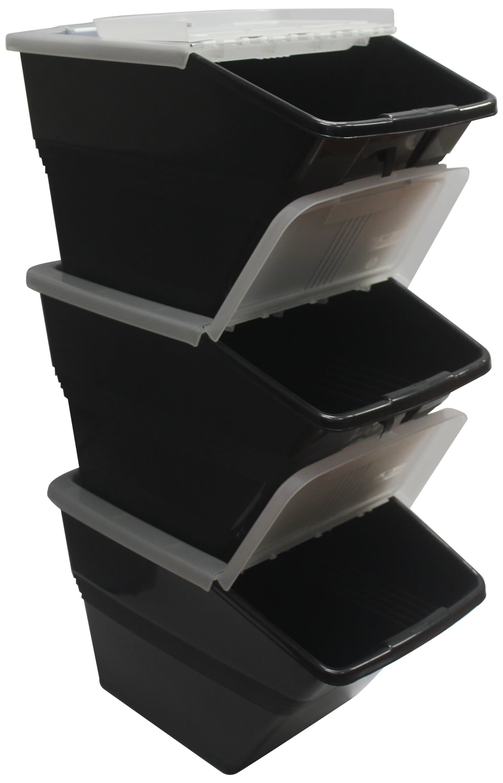 BBCL-32 Stackable Bins with Hinged Lids, 32-Quart - Pack Of 3