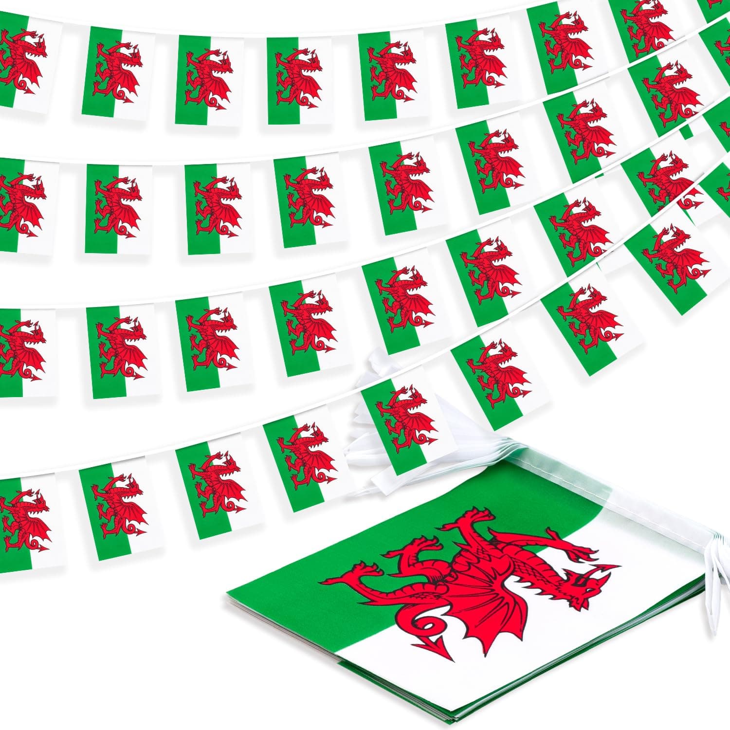 Wales String Flag Pennant Banner, Small Mini Welsh Flags Bunting Banner, National Country Decoration for School, Party, Sports Events, Patriotic Festival, 33 Feet 30 Flags