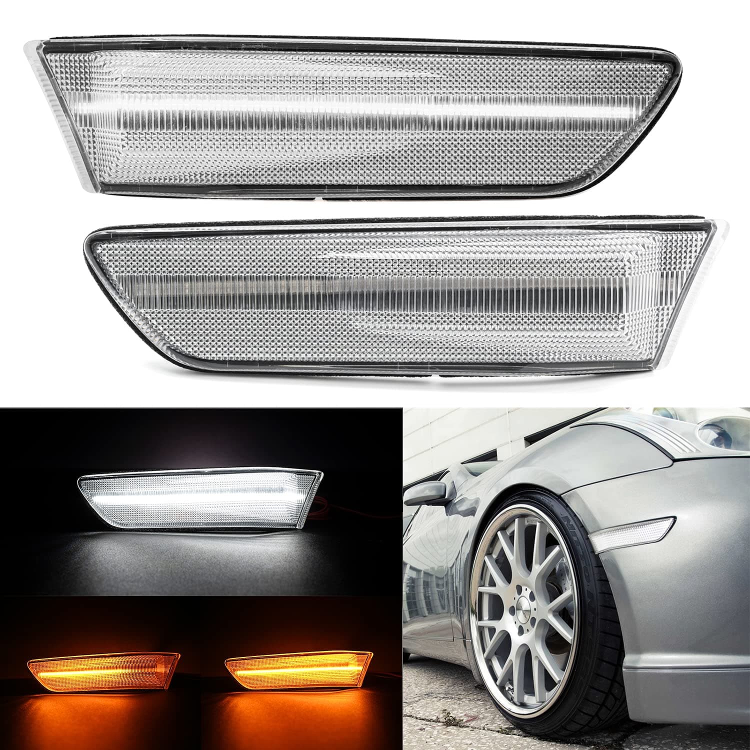 NSLUMO Amber White Switchback Led Side Marker Lights for 2003-2007 Infiniti G35 Coupe Skyline V35 Clear Lens Front Bumper Side Marker w/Sequential Amber LED Turn Signals Blinkers Side Marker Assembly
