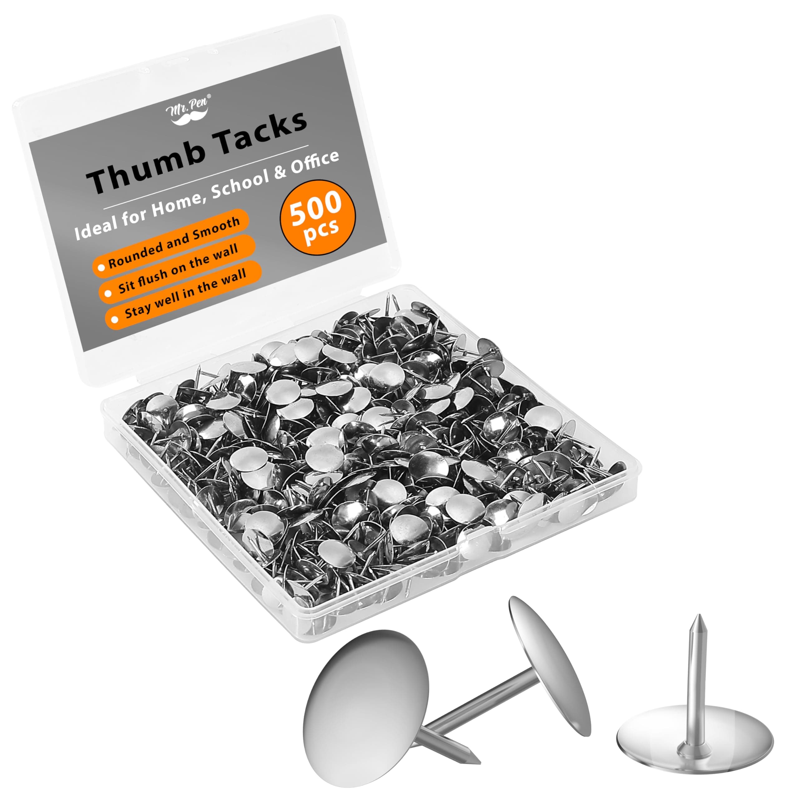 Thumb Tack, Flat Push Pins, Silver Thumb Tacks, 500 Pack