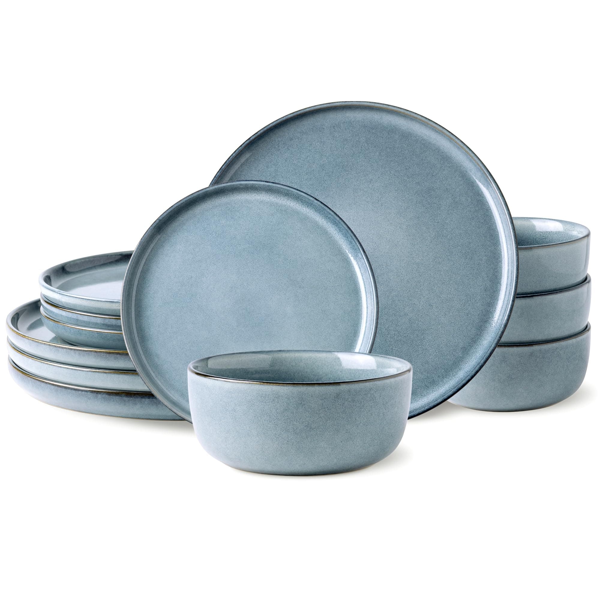 AmorArc Stoneware Dinnerware Sets for 4,Round Reactive Glaze Ceramic Plates and Bowls Set,Highly Scratch Resistant | Dishwasher & Microwave Safe Dishes Set,Service for 4 (12pc)