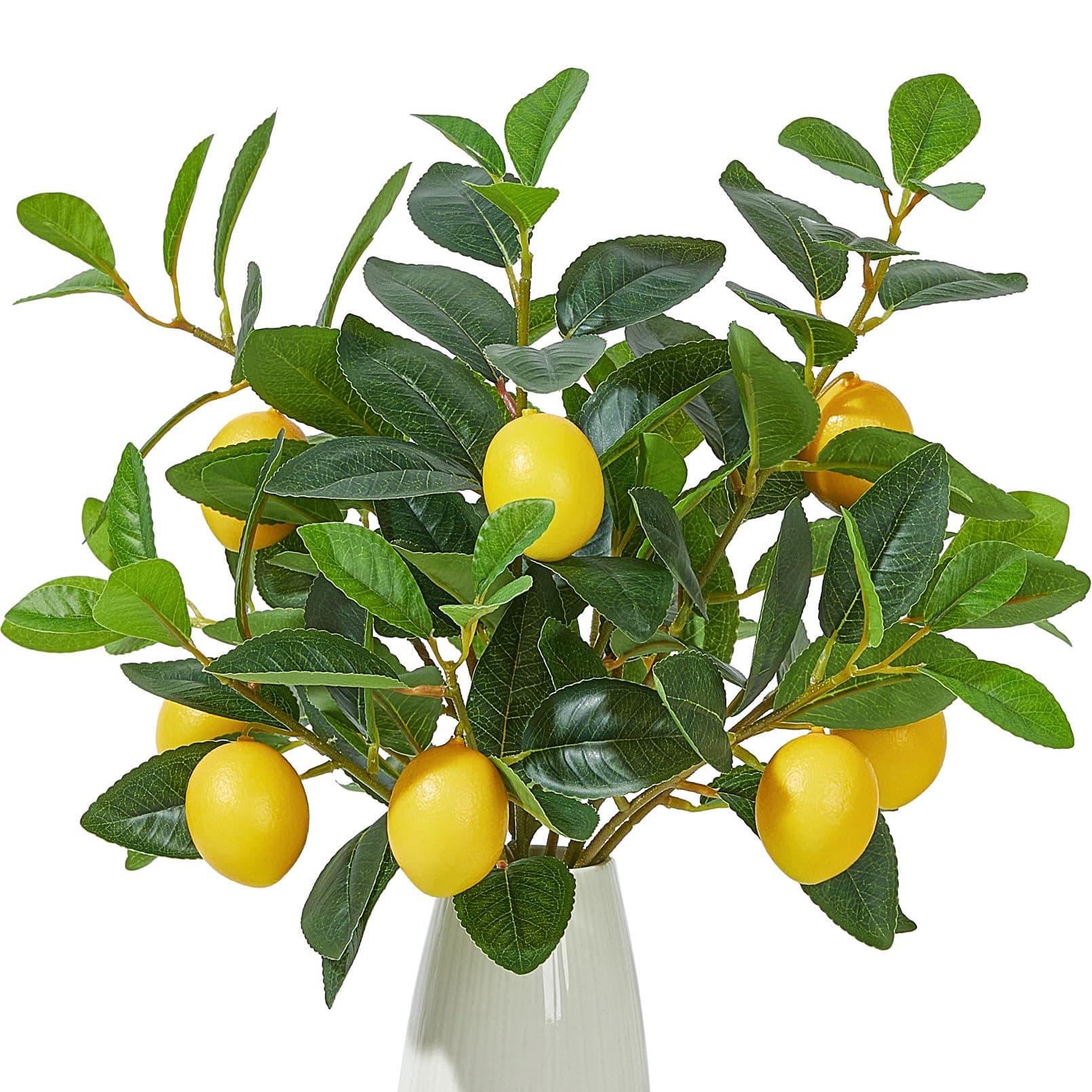 3 Pcs Artificial Lemons Tree Branches - Faux Greenery Stems Realistic Lemon Branch with Lifelike Leaves Fake Lemon Plant for Home, Dining Table, Kitchen Decor 18 Inch