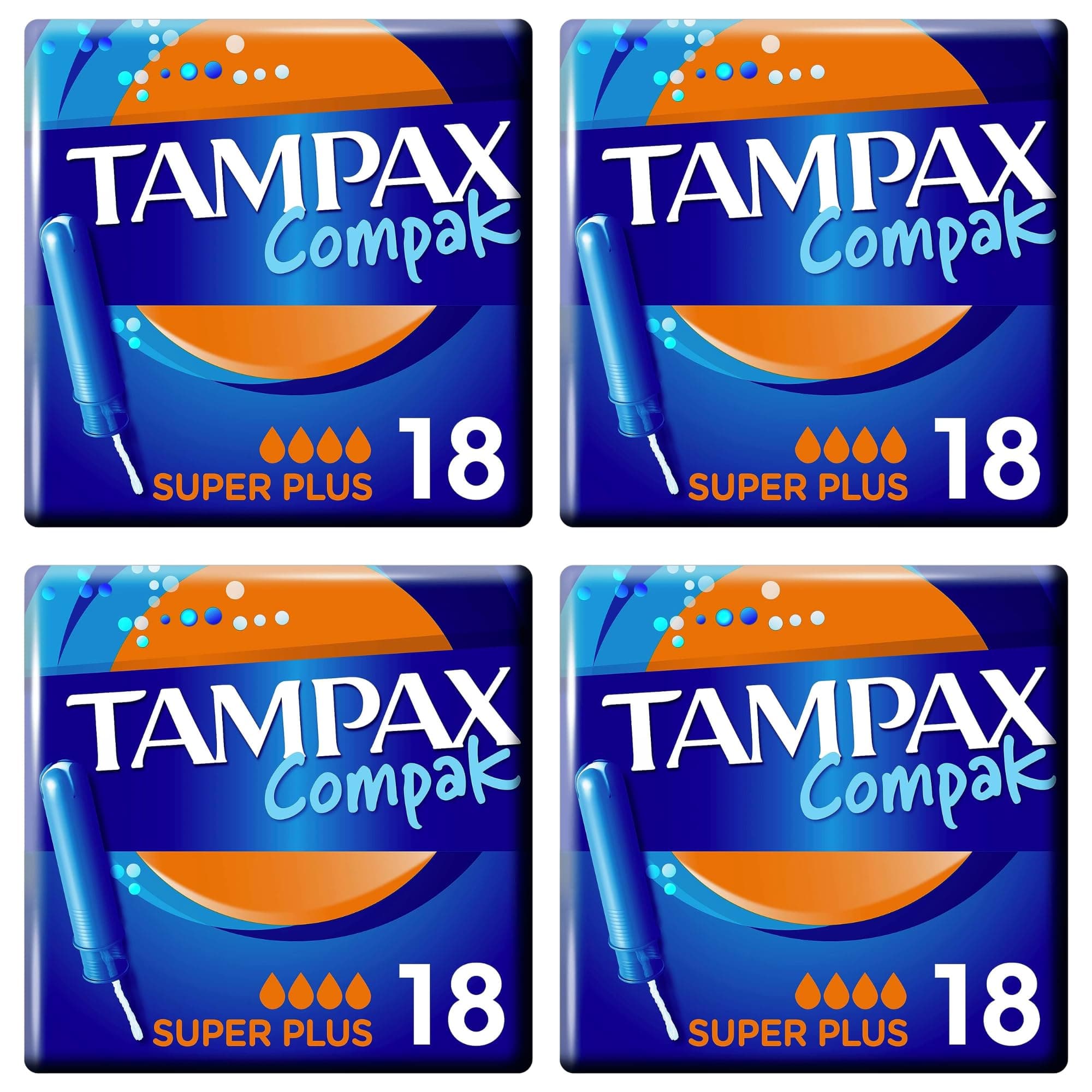 Tampons Multipack Tampax Compak Super Plus | with Applicator | 18 x 4 Packs (72) | Value Multipack | Heavy Flow, Leak Protection, Super Absorbent