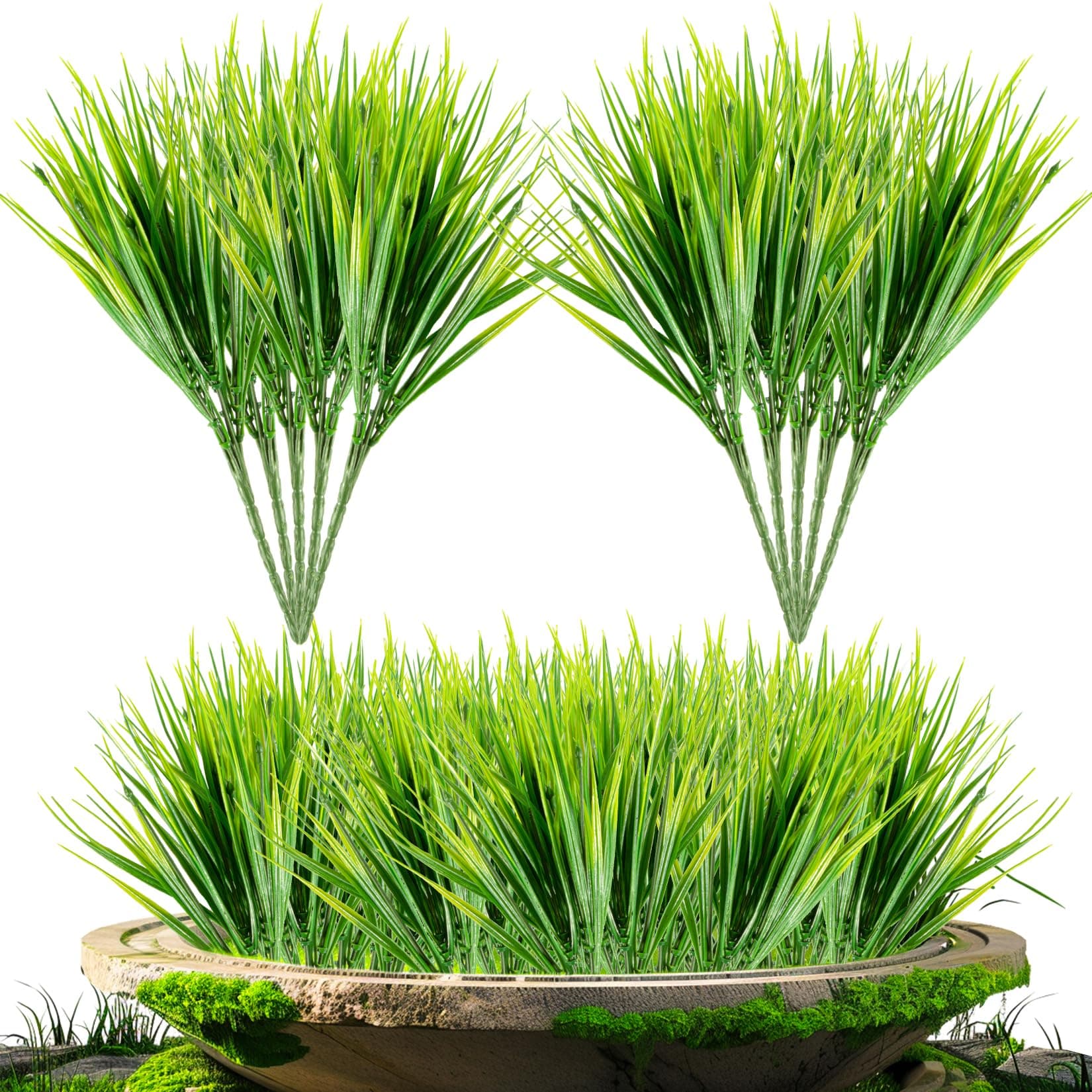 MAQIHAN 10 Artificial Grass Plant Outdoors - Faux Fake Wheat Grass Decor UV Resistant Outdoor Plants Plastic Outside Weed Plant Artificial Greenery for Porch Decorative