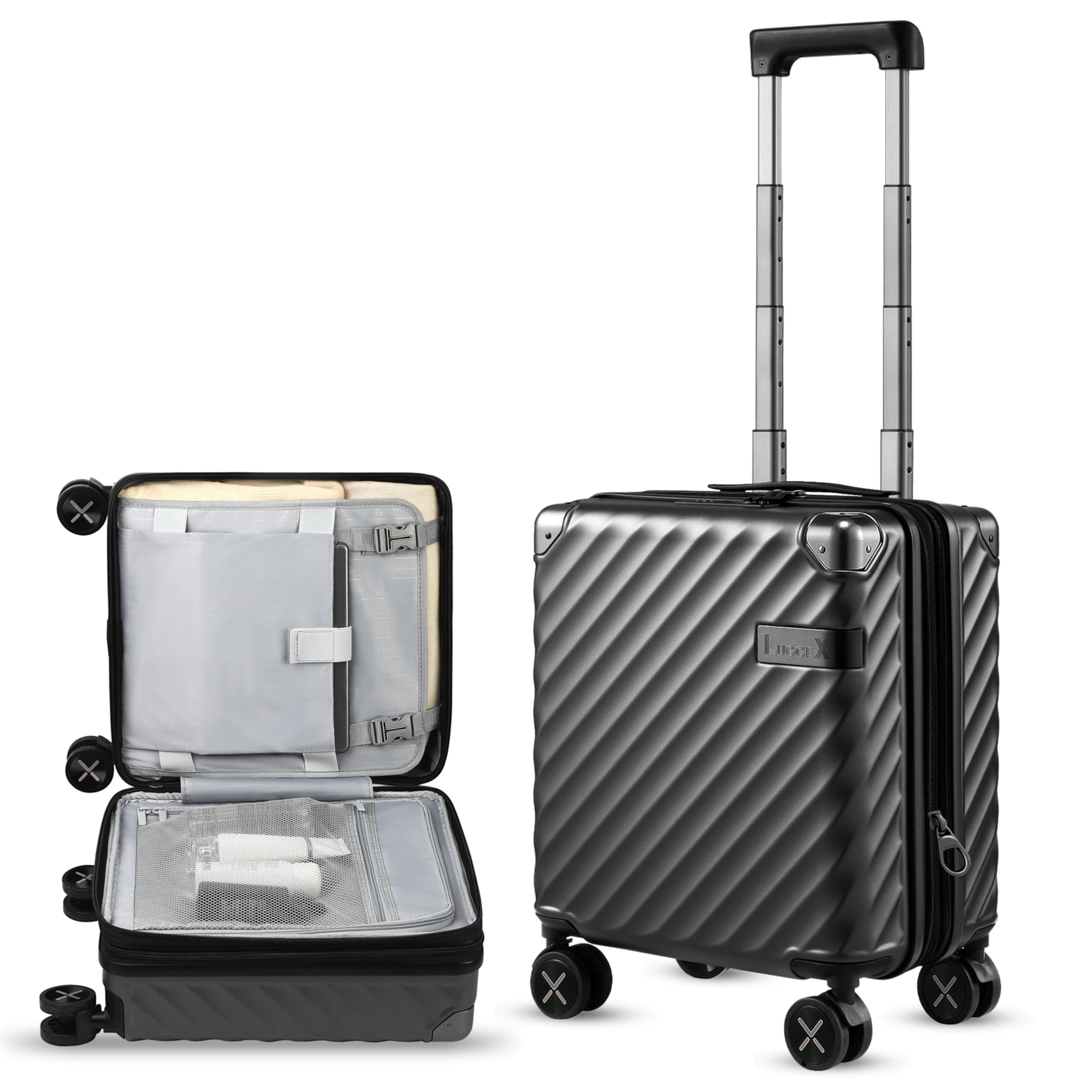 LUGGEX Luggage with Spinner Wheels - PC Expandable Hard Shell Suitcase, Charcoal Metallic, Carry-On 16-Inch, Expandable Hardshell Luggage With Spinner Wheels