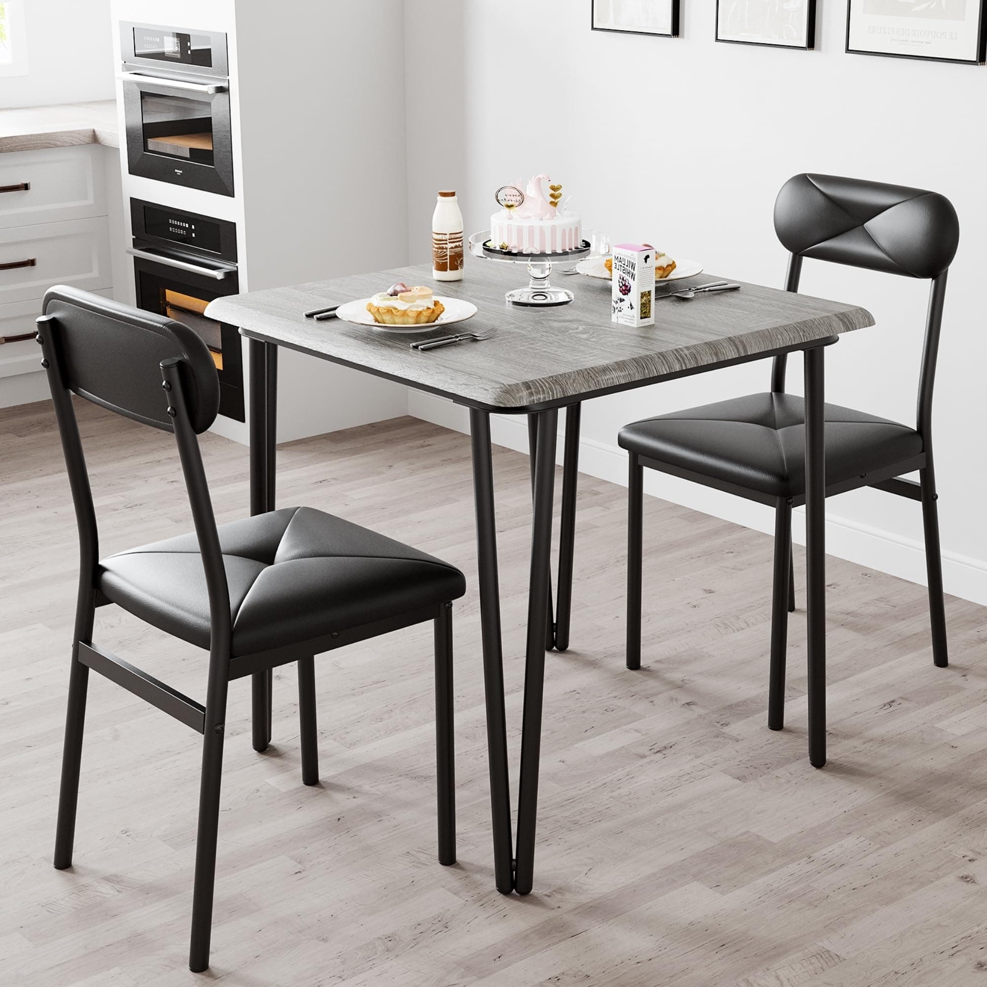 Dining Table for 2, Small Square kitchen Dinner Table Set for 2,Space Saving Wood Modern Dinette With Upholstered,Dining Room Furniture for Breakfast Nook, Apartment,Home Office Small Space,3 Piece