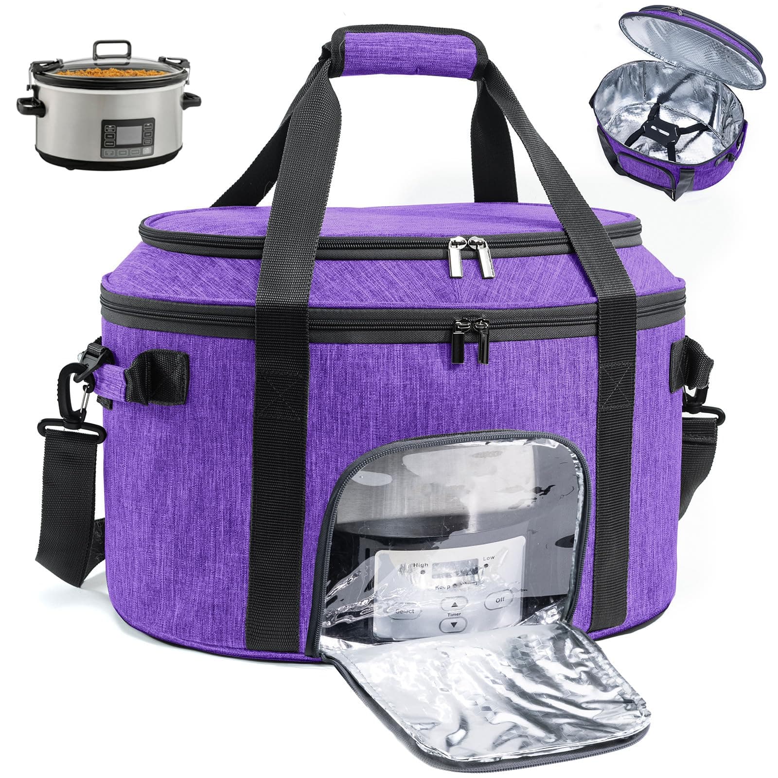 Double-Layer Crock-pot Carrying Bag for 6-8 Quart Crock-Pot, Hamilton Beach Slow Cooker, Travel Crock-pot Bag with Lid Holder, Portable Crock Pot Carrier Case, Slow Cooker Bag with See-thought Window