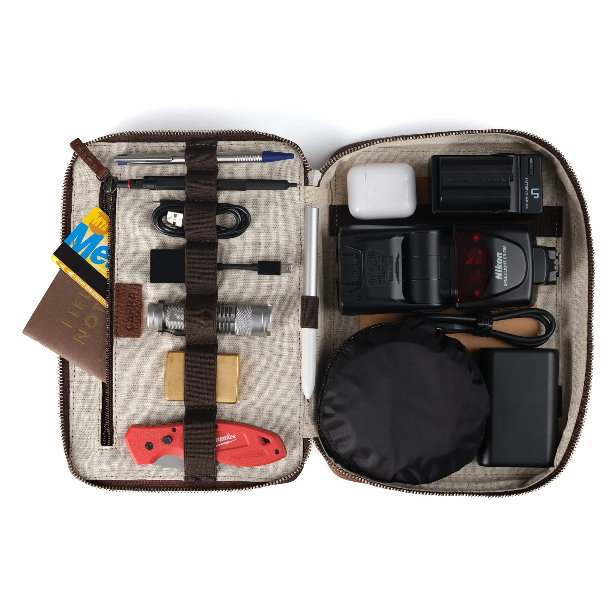 Capra LeatherTravel Tech Organizer for Men, Brown iPad Case, Electronics Cables Accessory Storage, Gadget Bag, Pouch Dopp Kit. Mens Gifts