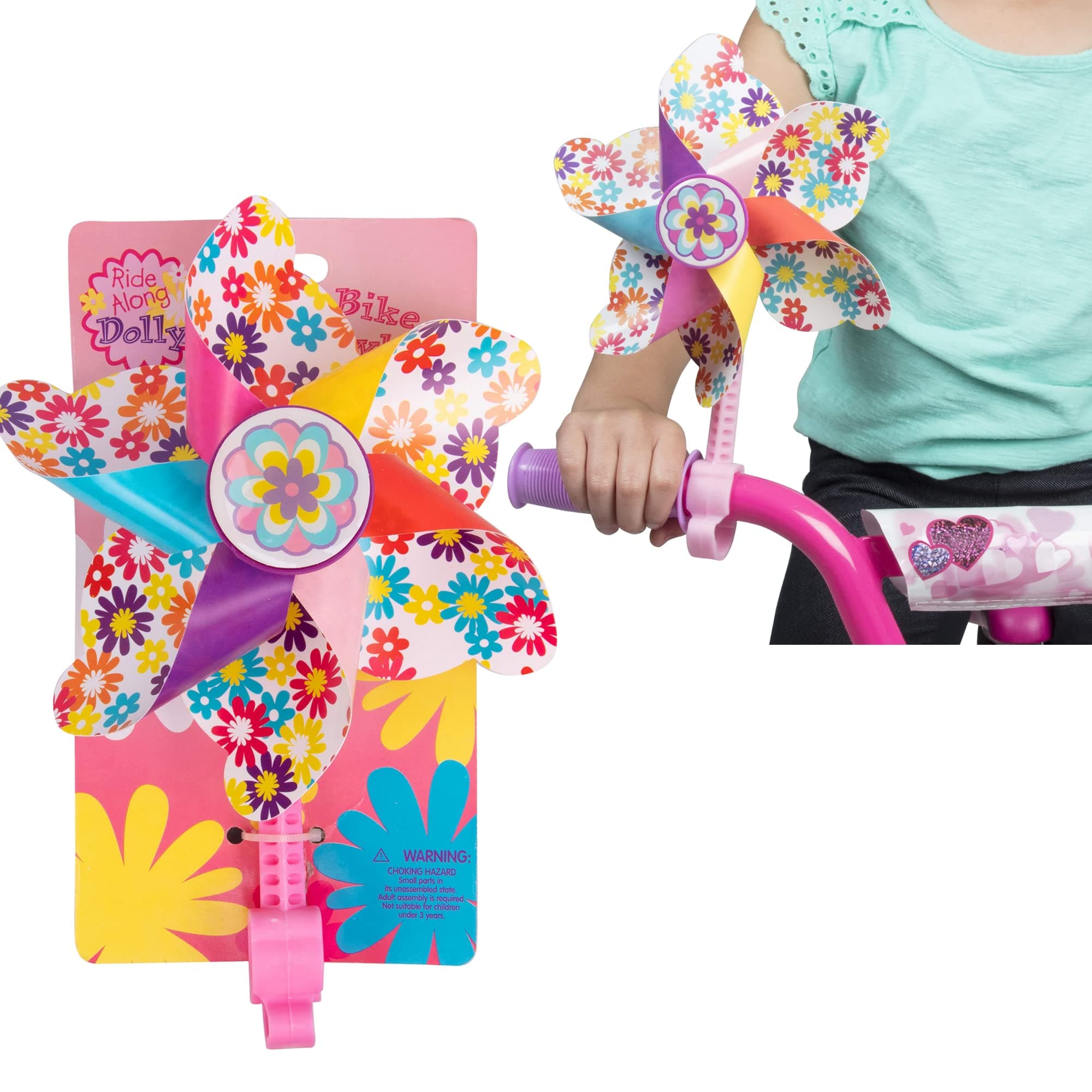 Bike Handlebar Pinwheel -Spinning Flower Pinwheel for Kid's Bicycle -Snaps on for Easy Attachment, Cute Unique Pink Flower Pattern-Fits on Most Bikes -Perfect Christmas Holiday Stocking Stuffer