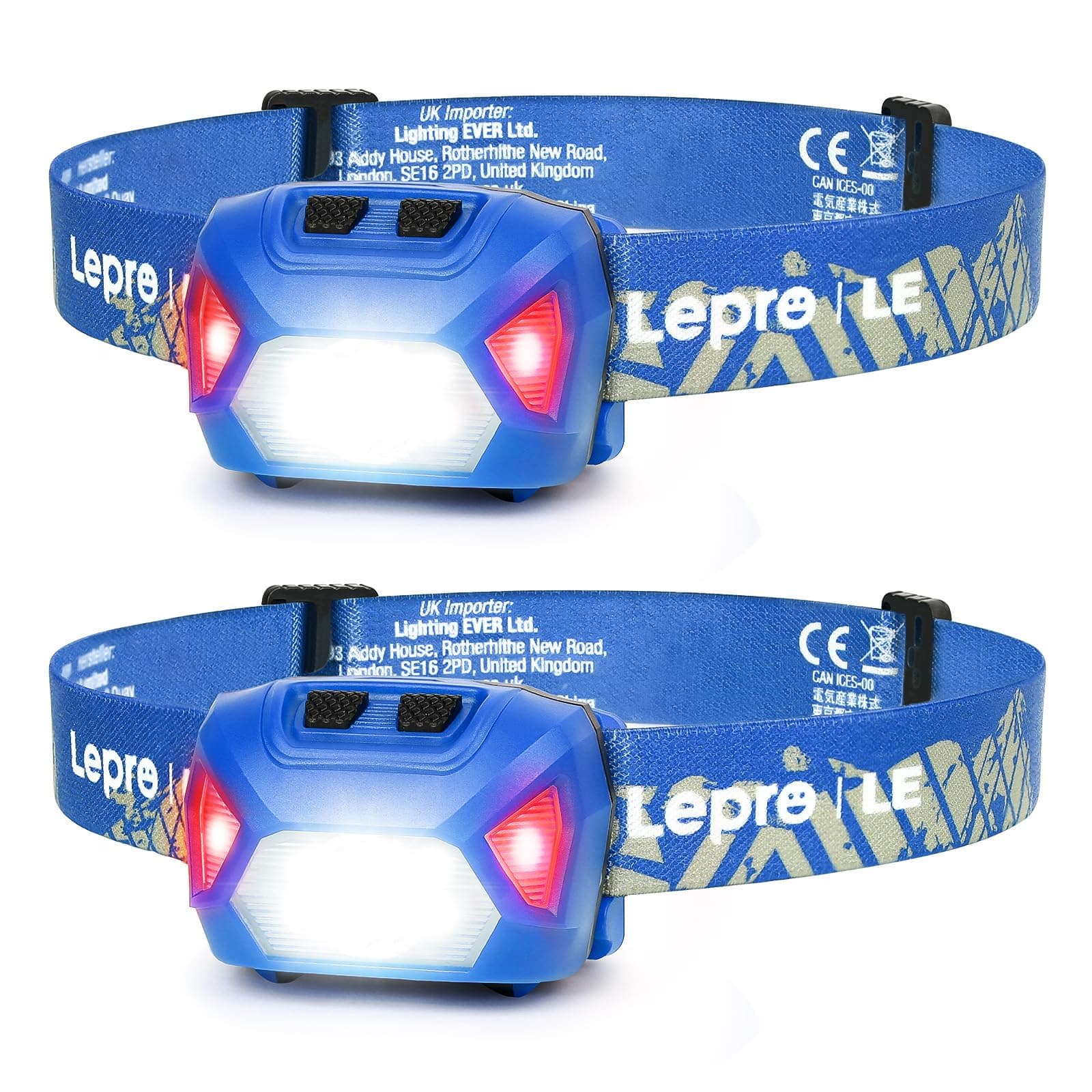 Lepro Head Torch, [2 Pack] Super Bright LED Headlamp with 6 Lighting Modes, Waterproof, Battery Powered LED Lightweight Headlight for Cycling Running Camping for Kids Adults [Not Included Battery]