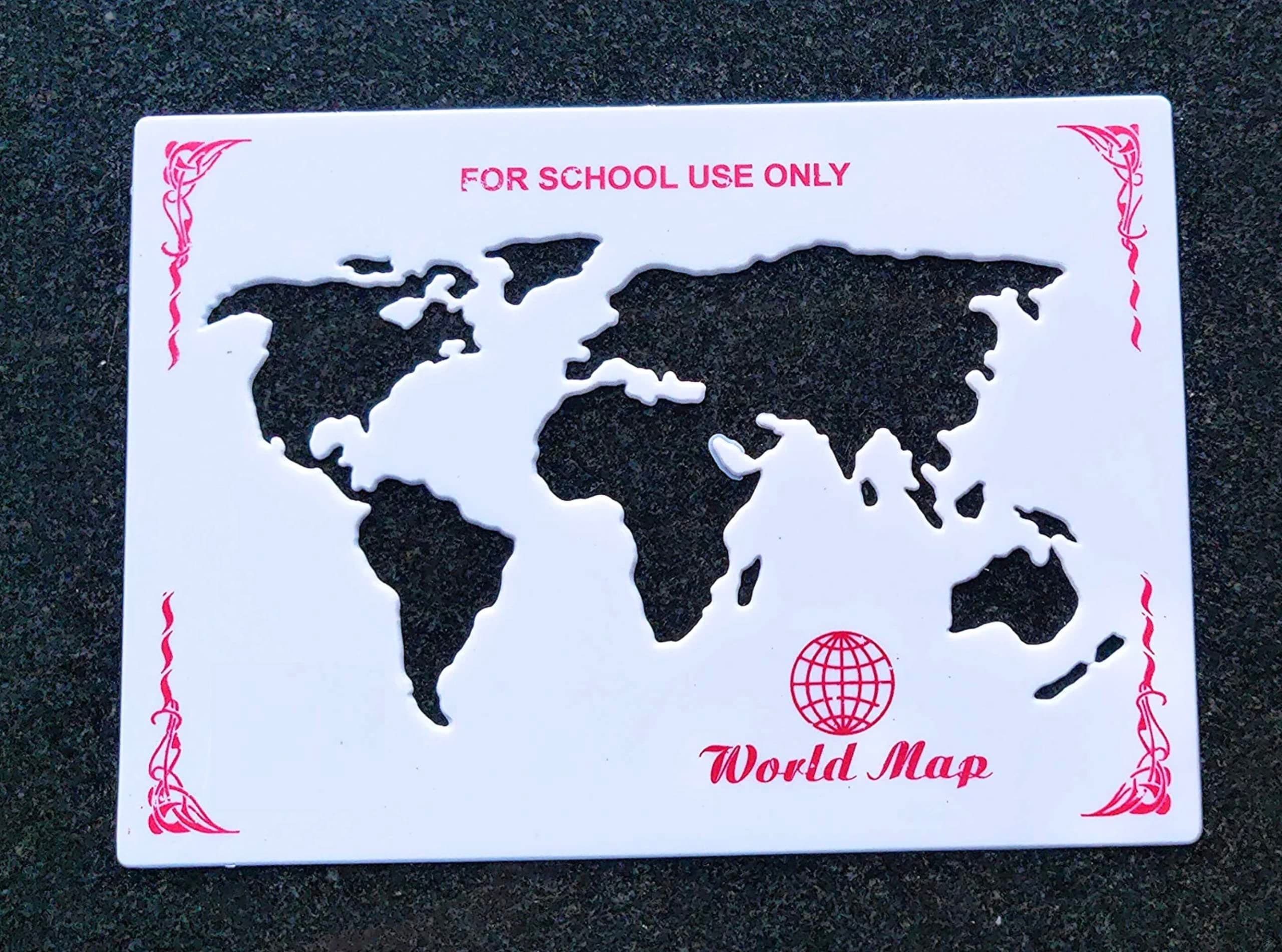 S.K Plastic World Map Stencil For Craft, School Drawing World Map Stencil (7.5 x 5.5-Inch)