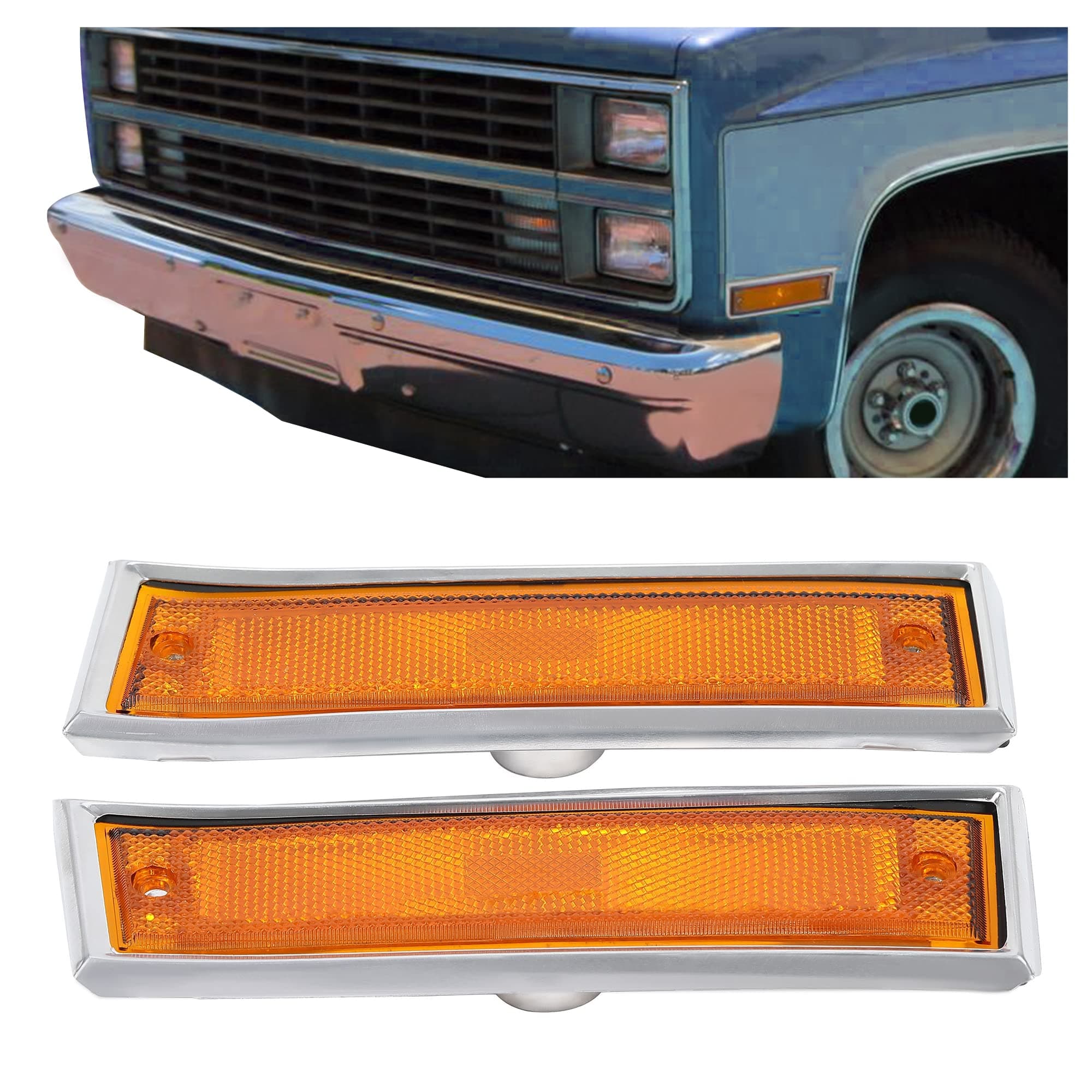 KUAFU Front Fender Side Marker Light Compatible with 1981-1991 Chevy/GMC C/K Series/Suburban/Blazer/Jimmy Replace for GM2551107 GM2550115 915558 915557 18120166 18120066 Bumper Side Lamp Amber Lens