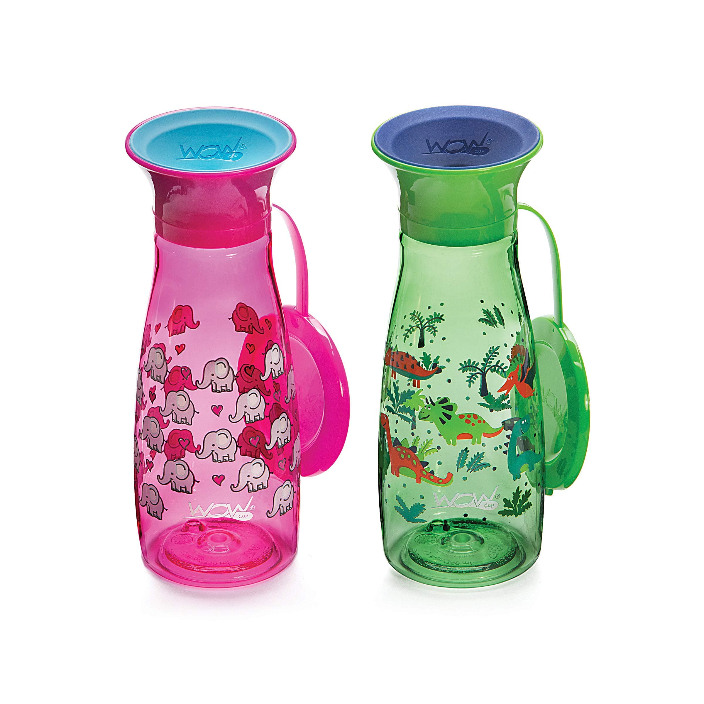 WOW GEARCup Mini 360 Sippy Cup, 12 oz, 2 Pack (Pink/Green)