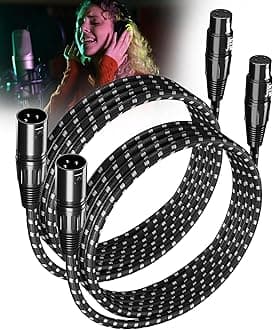 XLR Cables 10ft 2 Pack Fully Balanced Nylon Braided XLR Mic Cord Male to Female Microphone Cable 3 pin Oxygen-Free Copper (OFC) for Studio Recording Live Production 10 Feet Black White