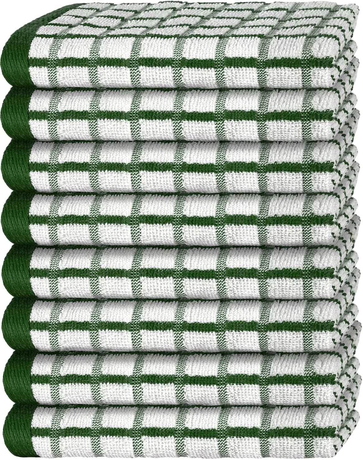 White Classic Premium Dish Towels for Kitchen, with Hanging Loop [8 Pack] Heavy Duty Absorbent 100% Cotton 410 GSM Terry Kitchen Towels, 16x26 (Green)