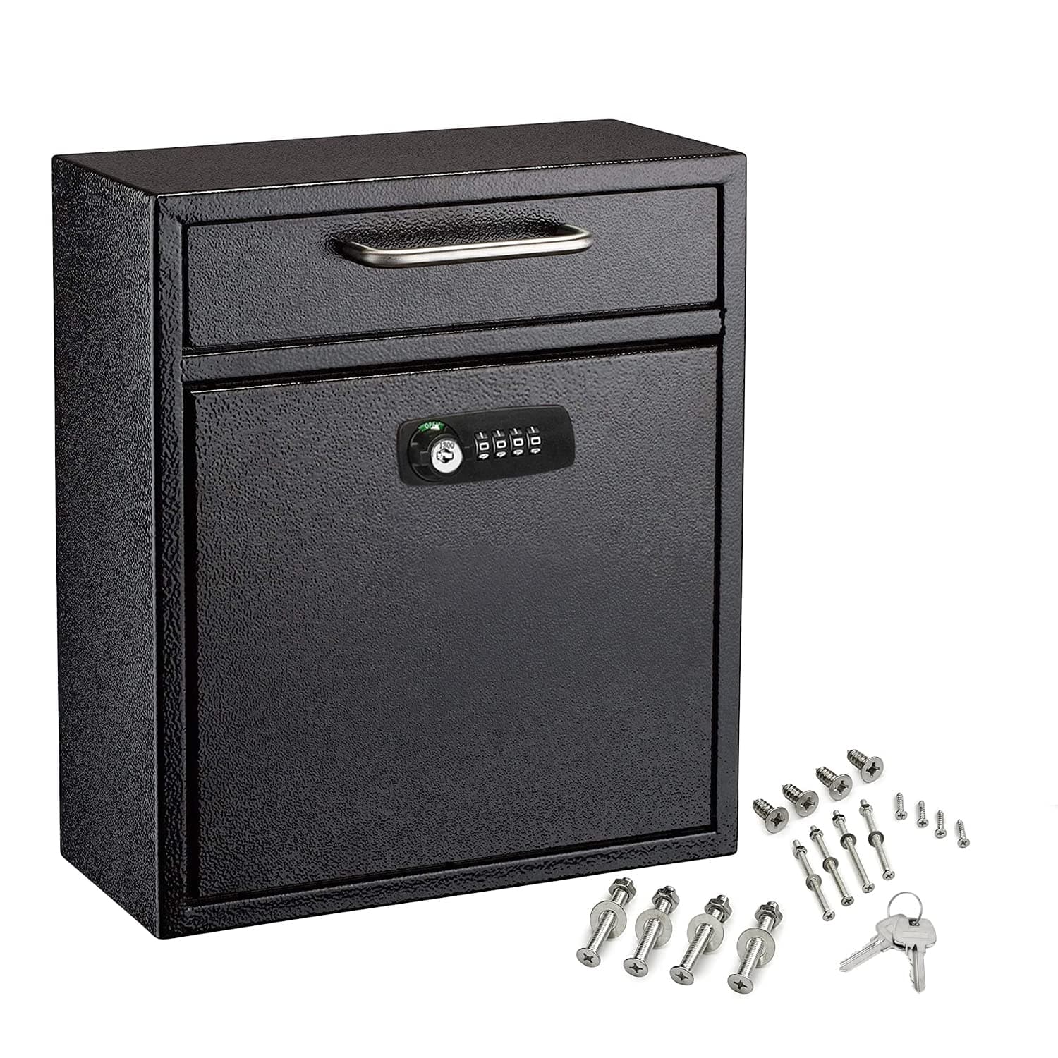 AdirOffice Wall Mount Mailbox - Combination Mailbox with Keys- Durable Wall Mounted Locking Mailbox and Cash Drop Box for House, Apartments and Bussiness After Hours Deposits (Medium, Black)