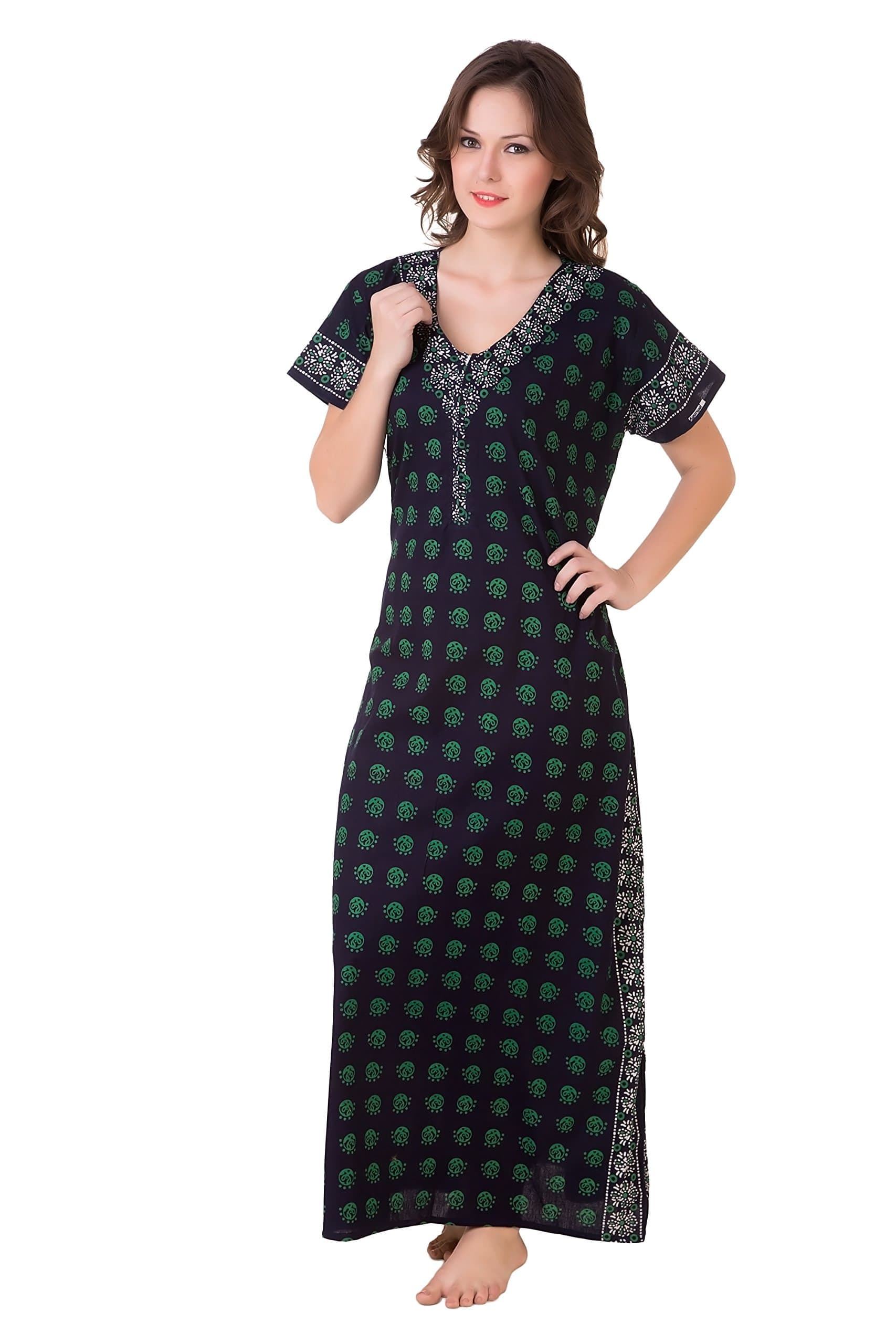 MashaWomen's Cotton Printed Maxi Nighty