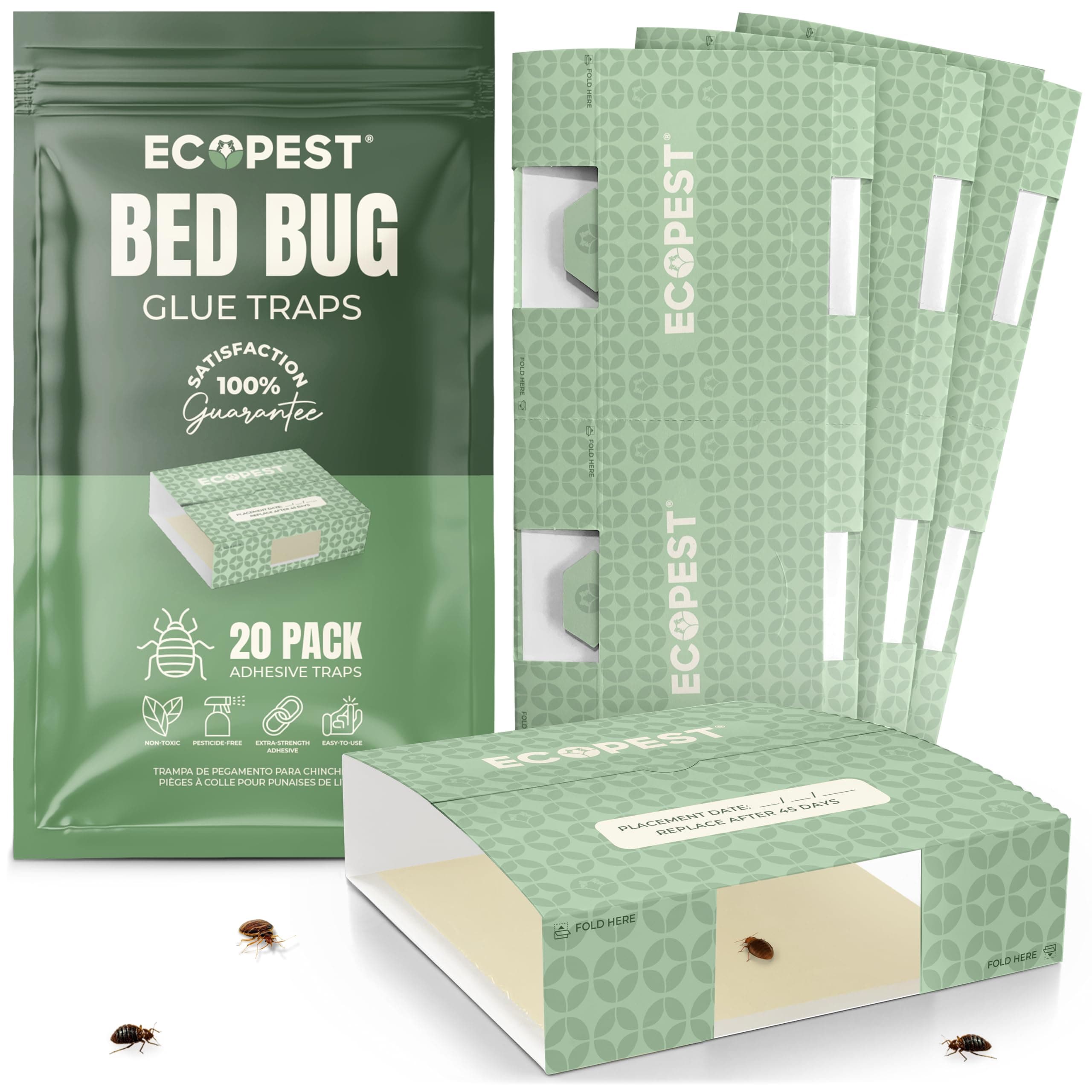 Bed Bug Glue Traps – 20 Pack | Sticky Pest Control Trap and Bed Bug Killer | Adhesive Crawling Insect Interceptors, Trap, Monitor, and Detector for Treatment of Bed Bugs and Other Indoor Pests