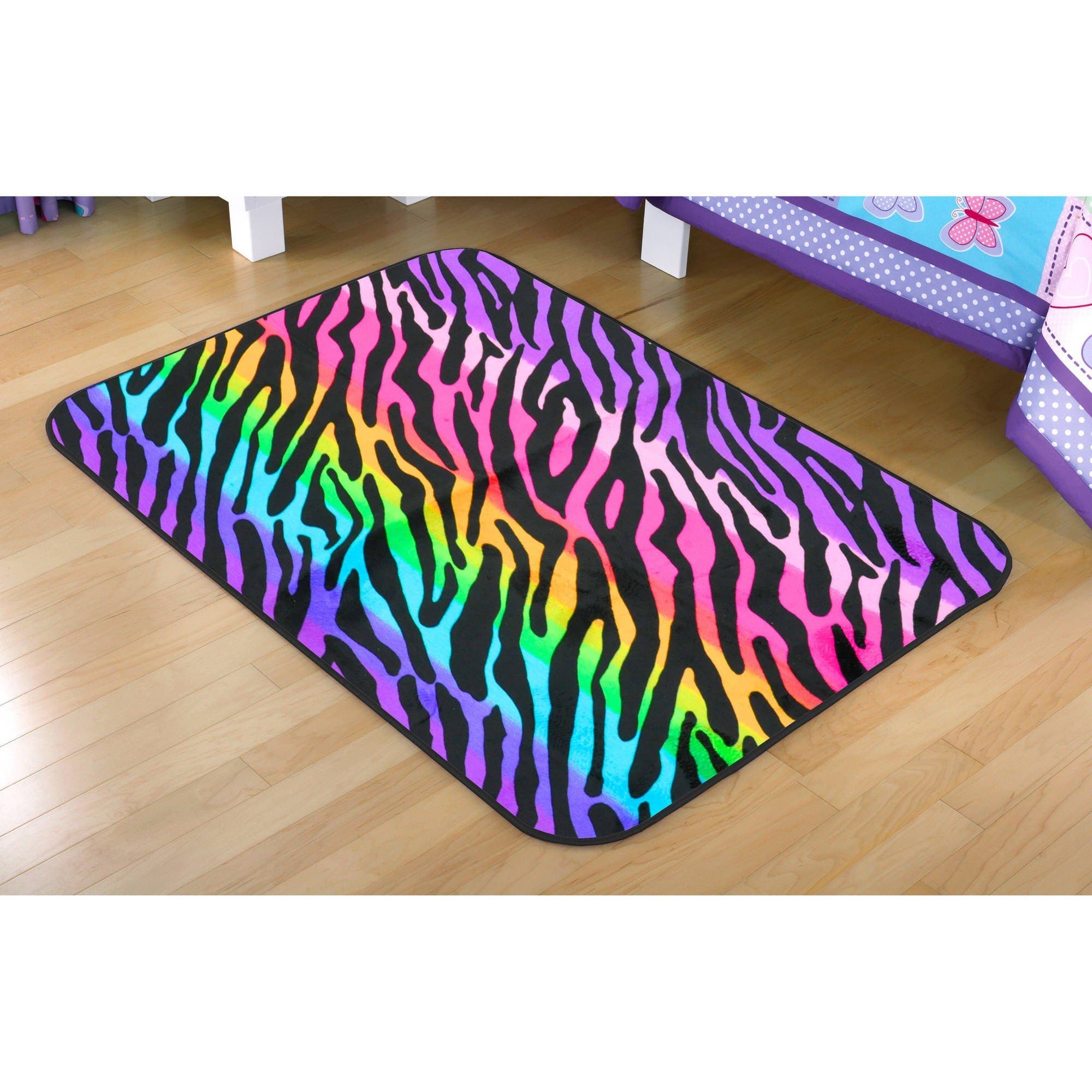 Your Zone Rainbow Zebra Faux Mink Rectangular Rug Multi-Color 30 x 46