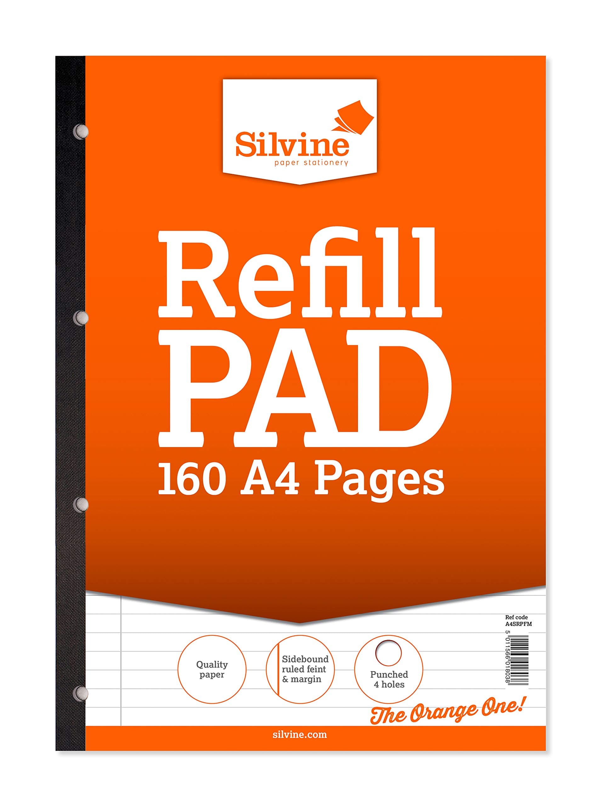 160 Page A4 Refill Pad, Side Bound and Punched 4 Holes. Ruled 8mm Feint with Margin. Ref A4SRPFM, Single, White