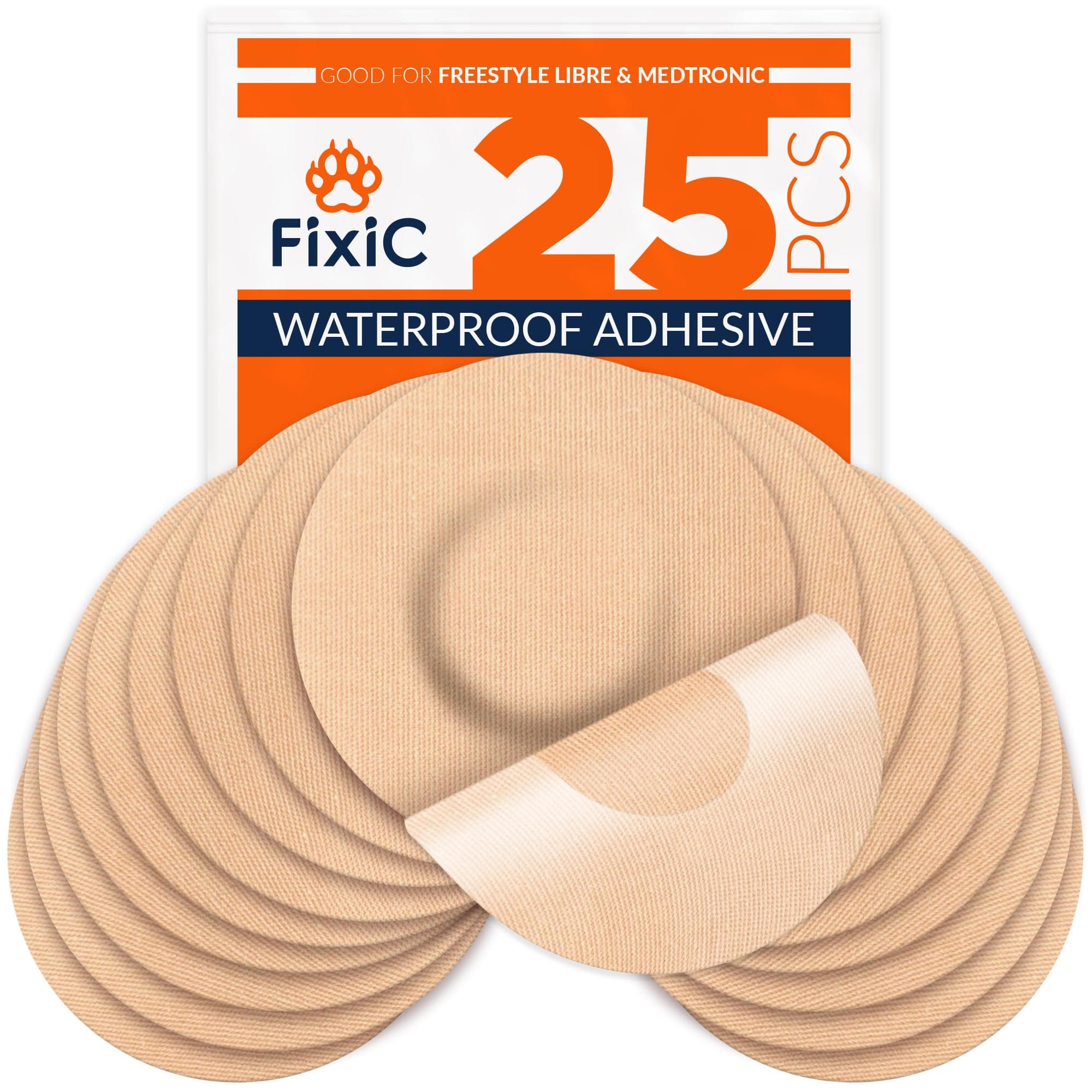 Freestyle Adhesive Patch 25 PCS – Good for Libre 1, 2, 3 & Plus – Enlite – Guardian – NO Glue in The Center of The Patch – Pre-Cut Back Paper – Long Fixation for Your Sensor! (Tan)