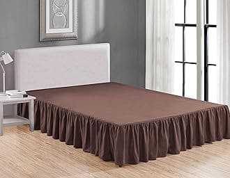 Sheets & Beyond Wrap Around Solid Microfiber Luxury Hotel Quality Fabric Bedroom Gathered Ruffled Bedding Bed Skirt 14 Inch Drop (Queen, Brown)