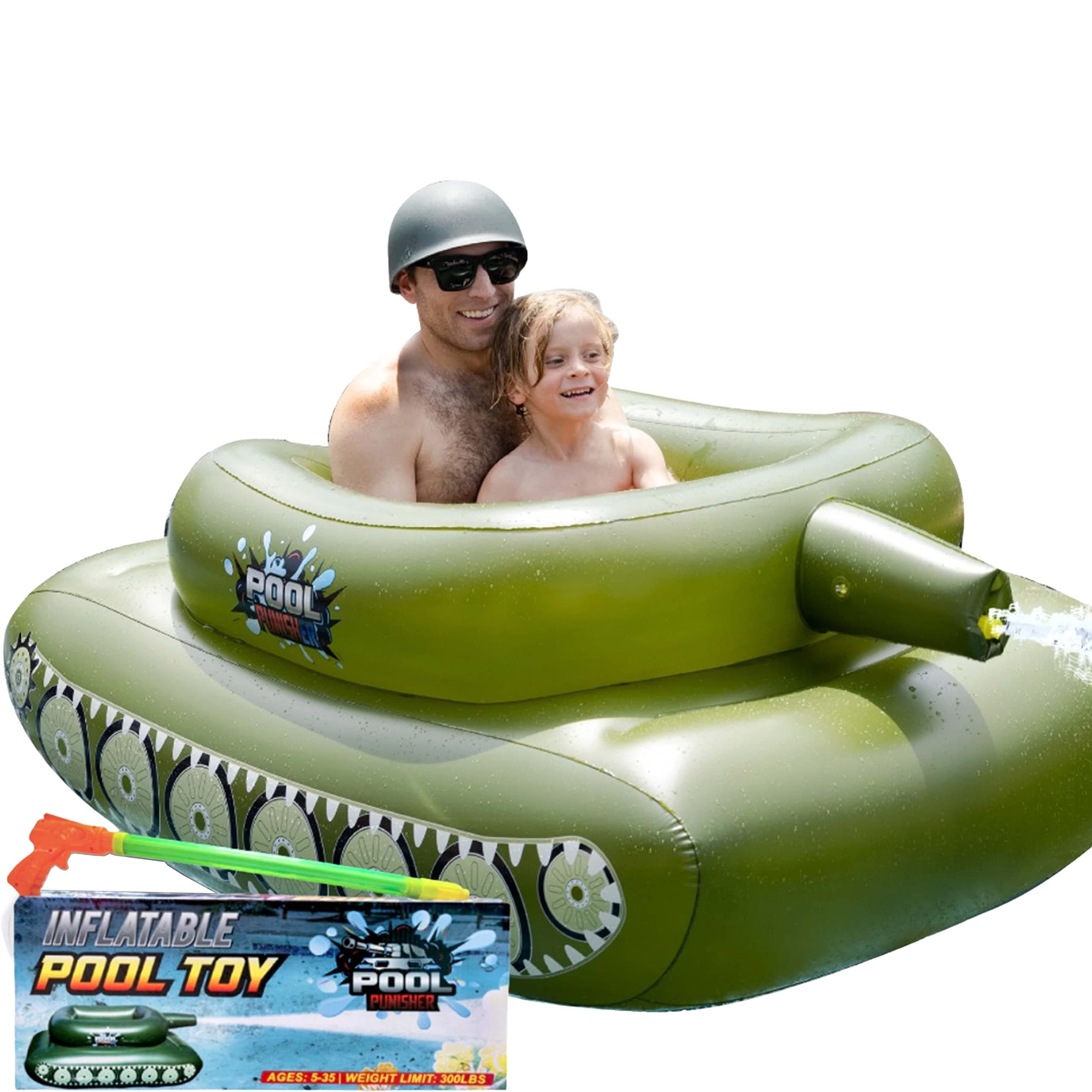 The Original Pool Punisher Inflatable Pool Float - Tank Floatie w/Functional Pump-Action Water Cannon - Blast Water up to 50 ft! - Durable Pool Floats for Adults & Kids Ages 5+