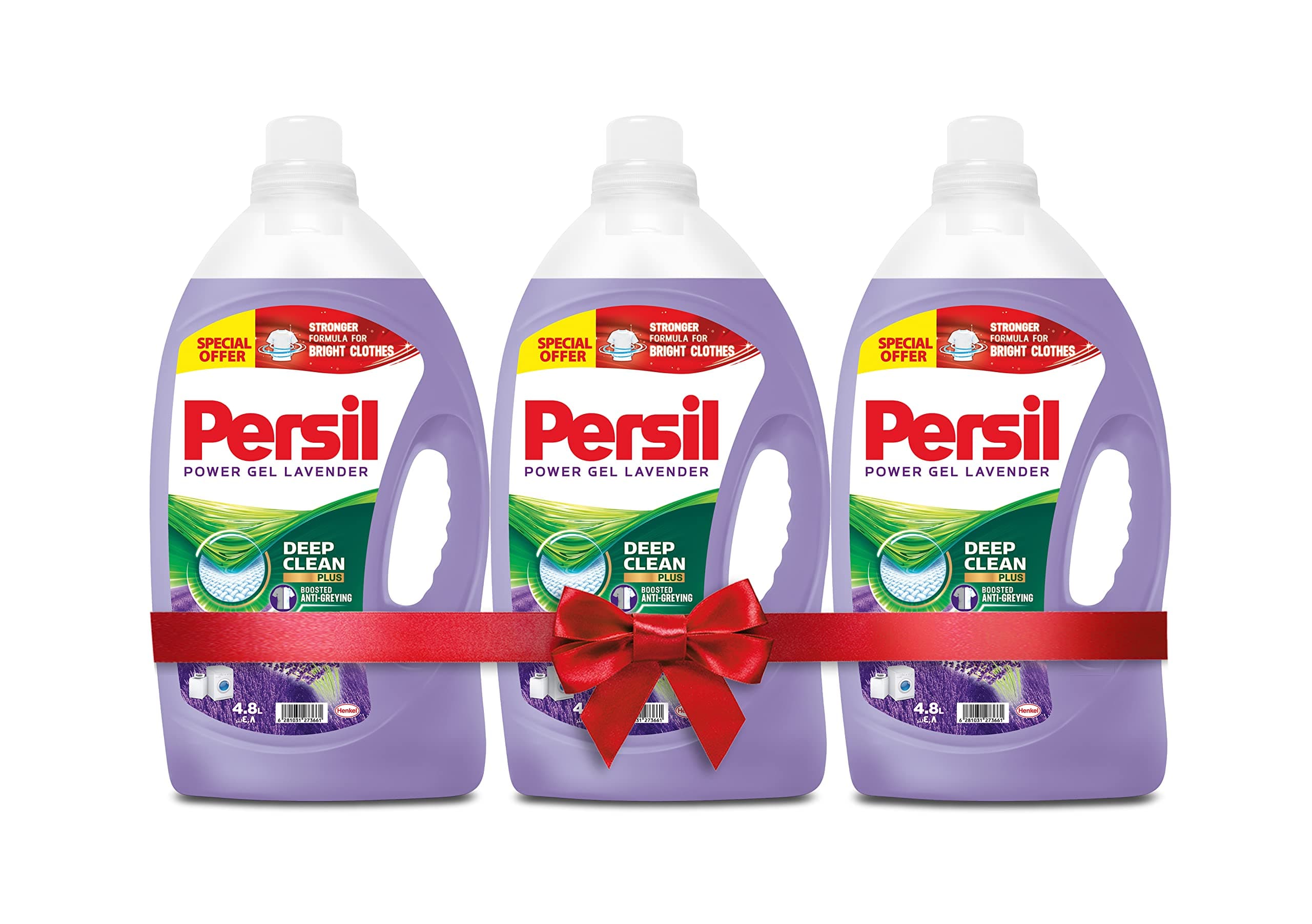 Persil Power Gel Liquid Laundry Detergent, With Deep Clean Technology, Lavender, Pack of Three, 3 x 4.8L