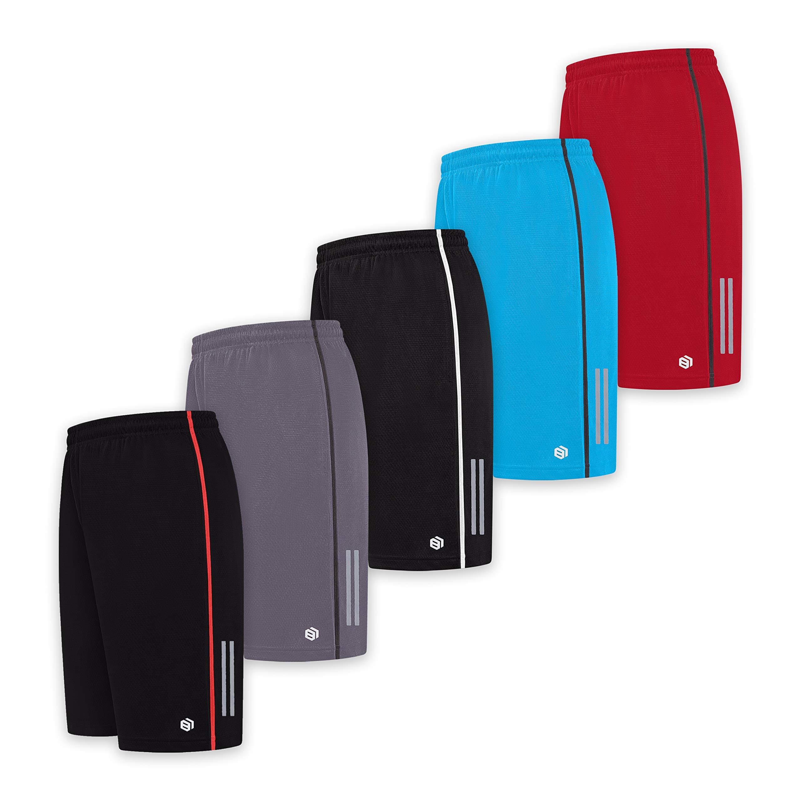 BROOKLYN + JAX Men’s Active Athletic Performance Shorts - 5-Pack Basketball Shorts with Pockets