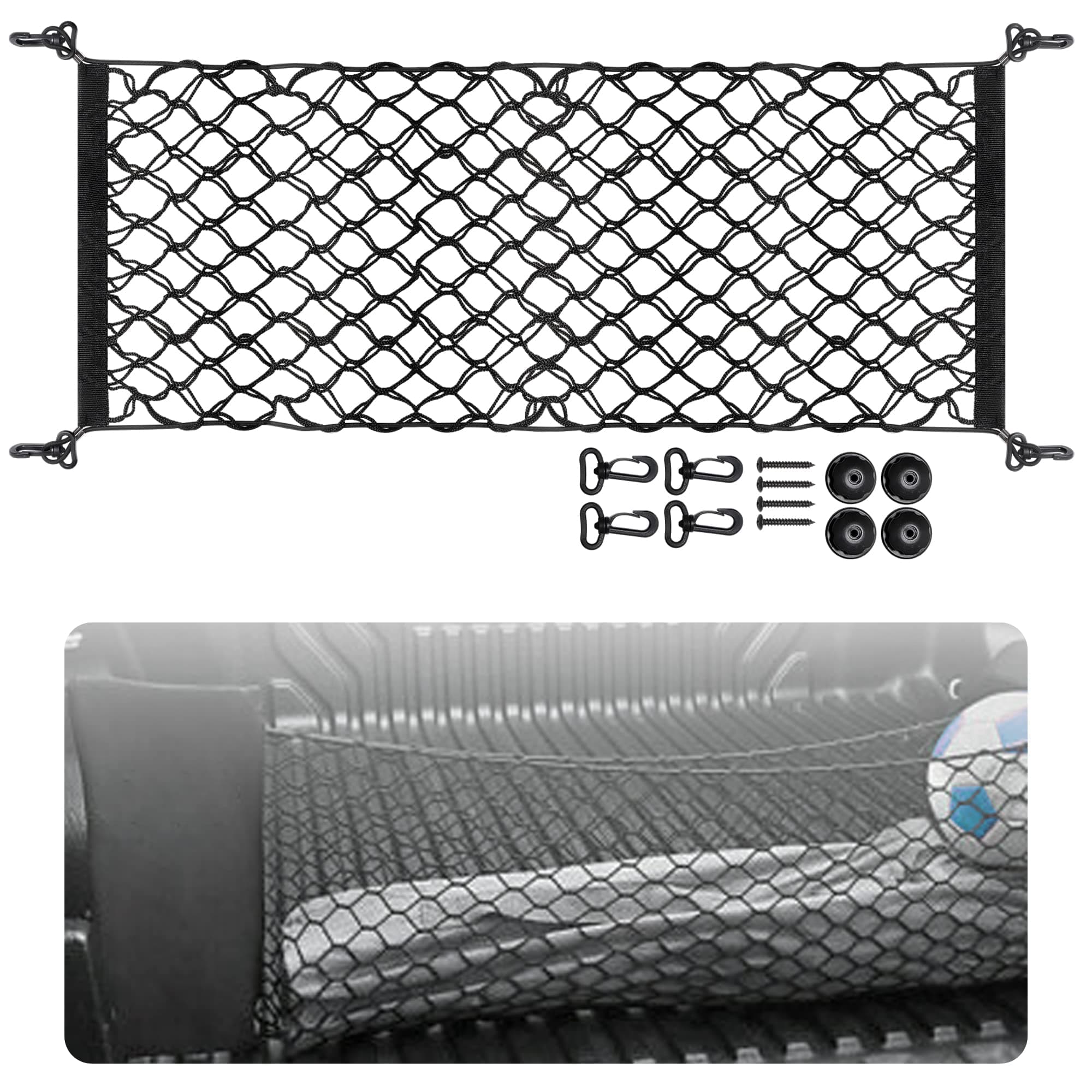 RED WOLFEnvelope Style Rear Trunk Mesh Cargo Net for 1996-2022 Nissan Pathfinder Murano Altima Frontier Premium Double Layer Cargo Netting Organizer Storage 43 X 16 w/Screw Cap Installation Kit