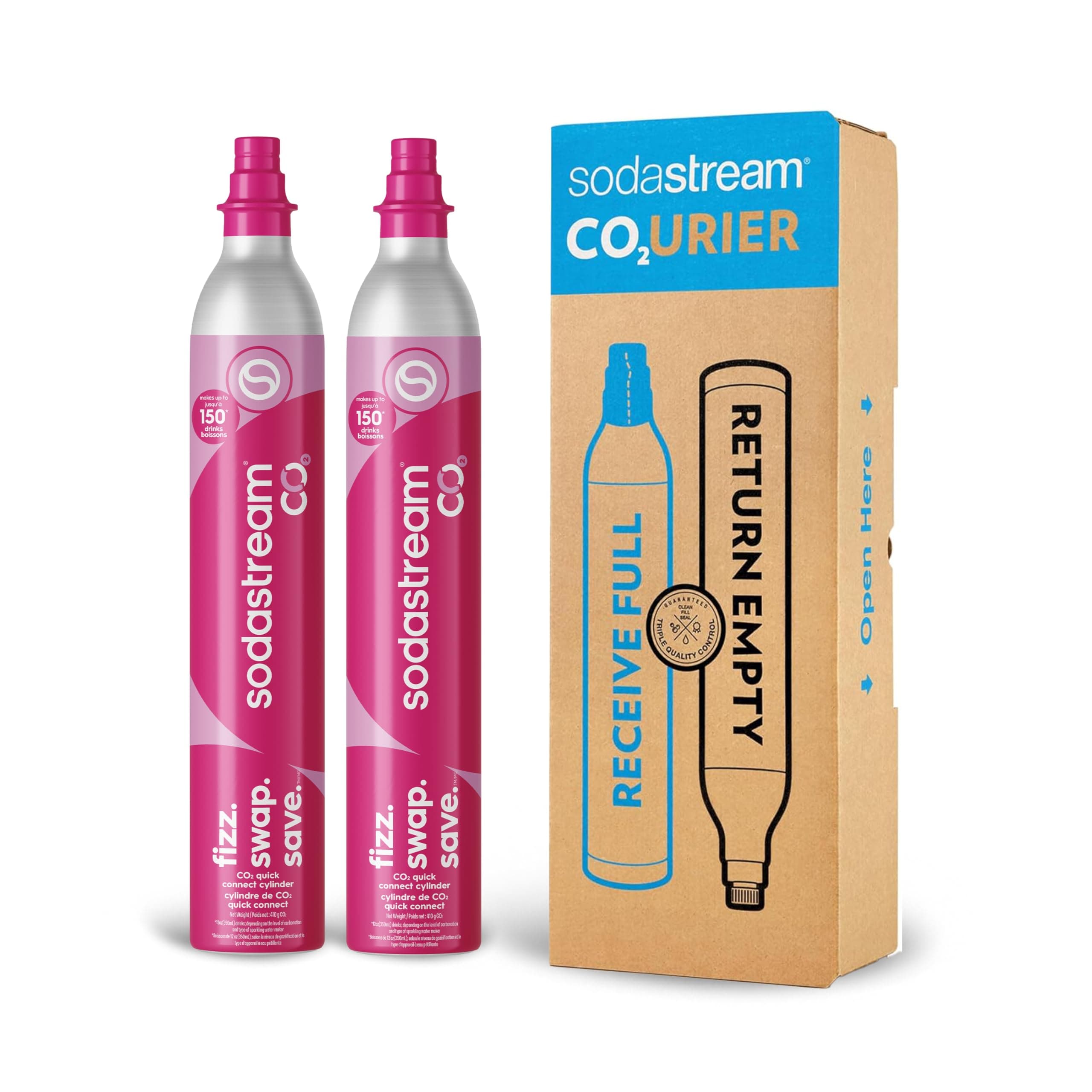 CO2 Gas Refill Pack - 2 Cylinders, Pink CQC System - Use box to return your empty cylinders and earn an Amazon.com Gift Card - Compatible with Terra, ART, E-Terra, Aqua Fizz and others