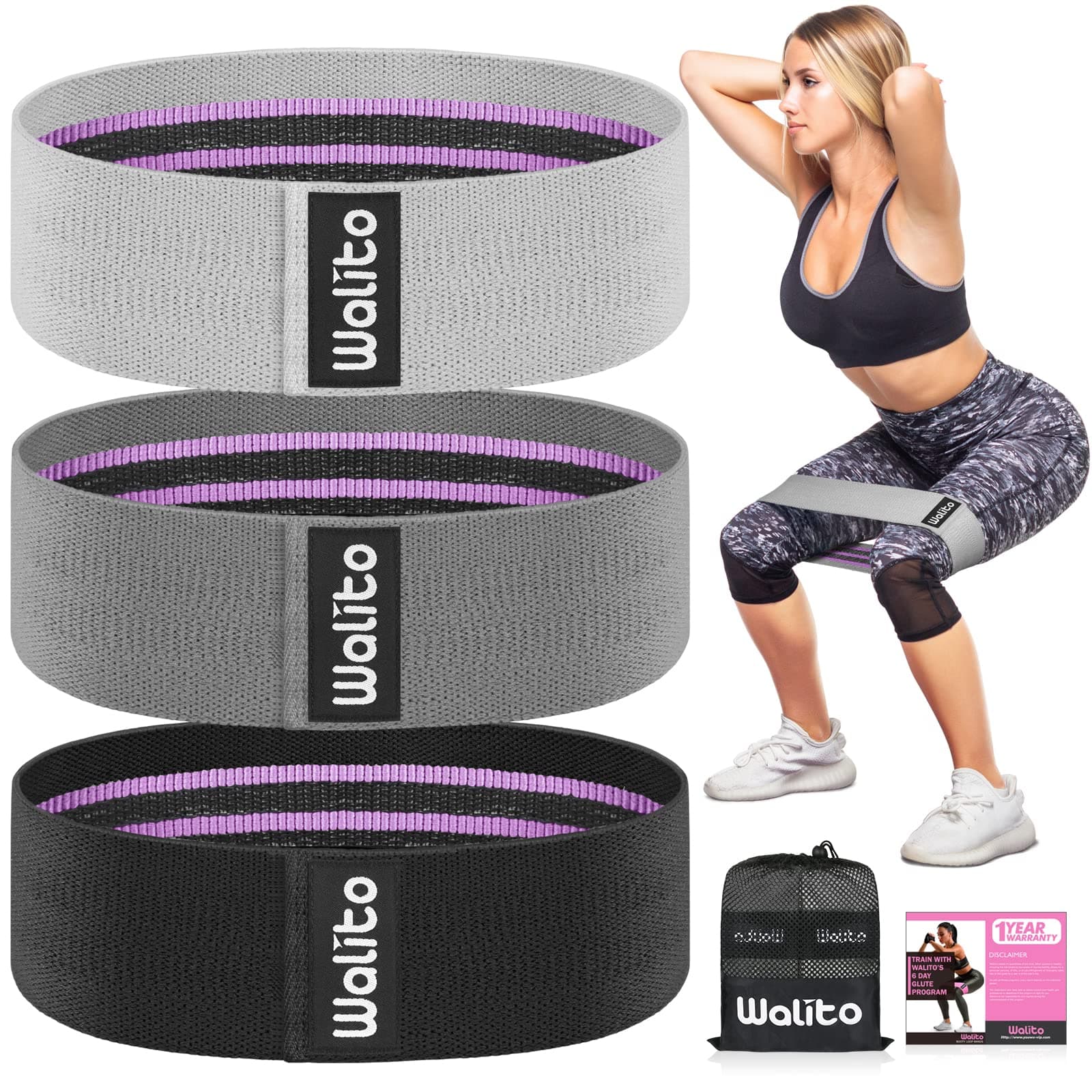 WALITO Resistance Bands for Legs and Butt, Fabric Exercise Loop Bands Yoga, Pilates, Rehab, Fitness and Home Workout, Strength Bands for Booty