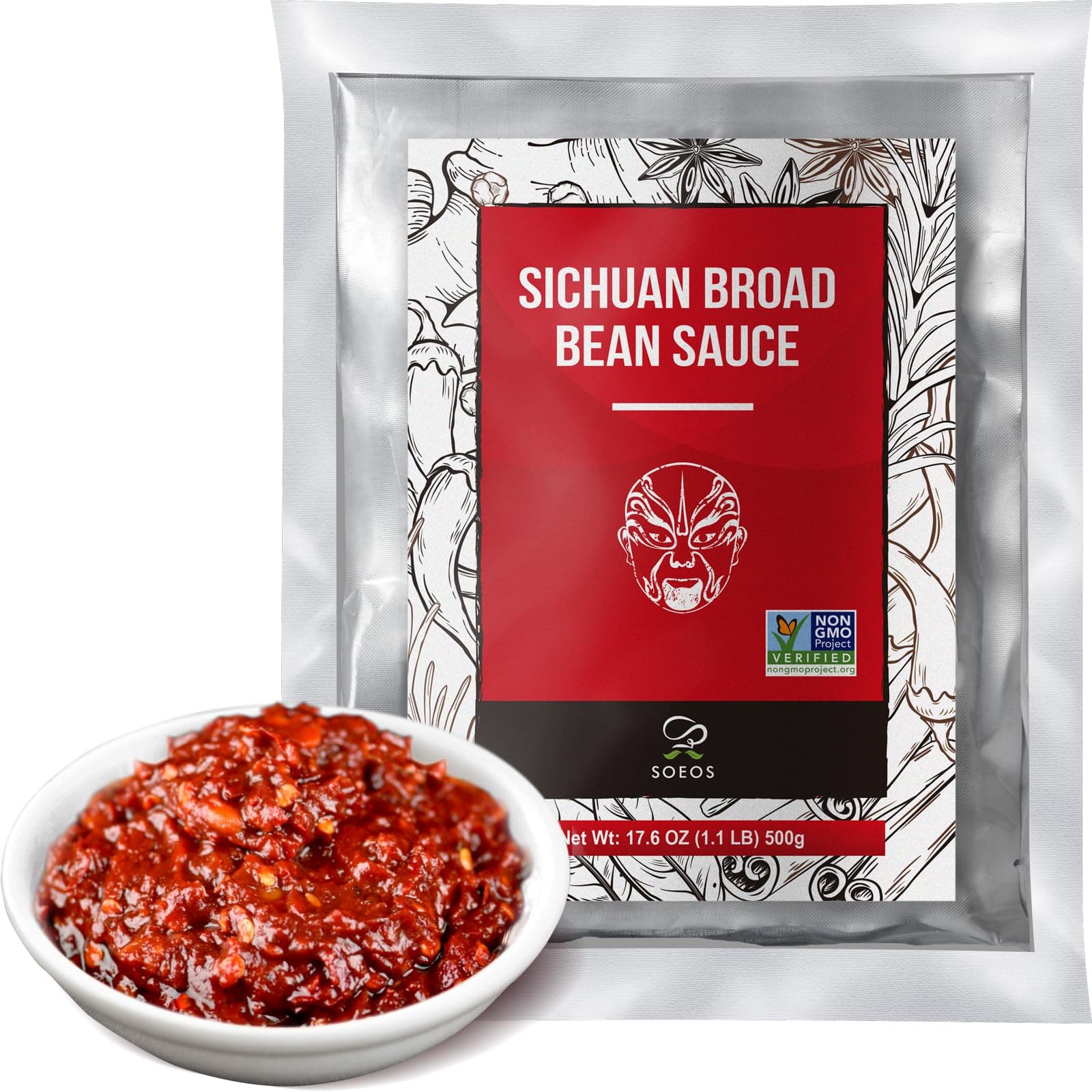 Soeos Sichuan Pixian Boad Bean Paste 17.6 Ounce, Pixian Doubanjiang Chili Paste, Hong You Dou Ban with Red Chili Oil, Soybean Paste
