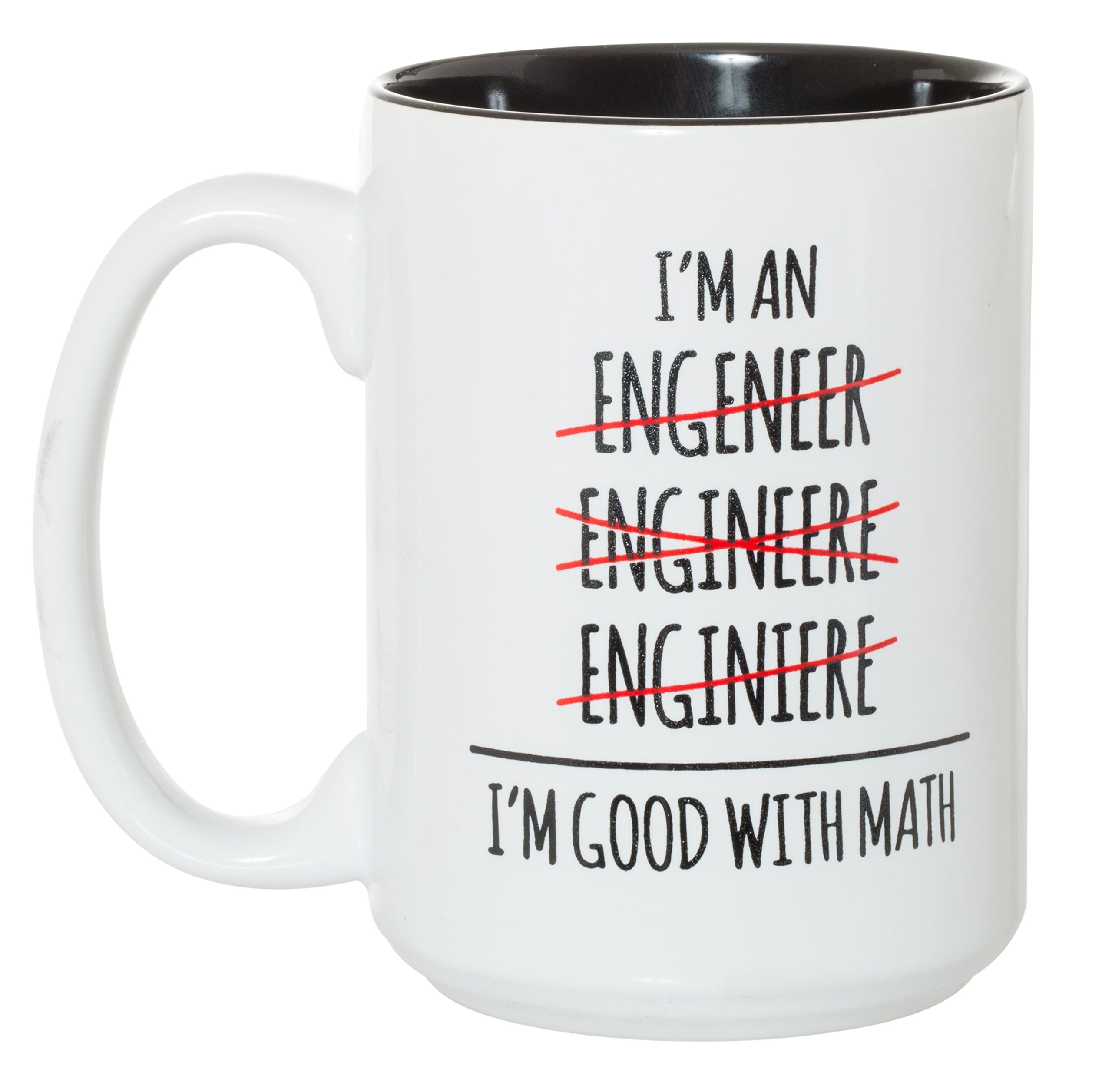 I'm An Engineer Good With Math Mug - 15oz Deluxe Double-Sided Coffee Tea Mug (White/Black Inside)