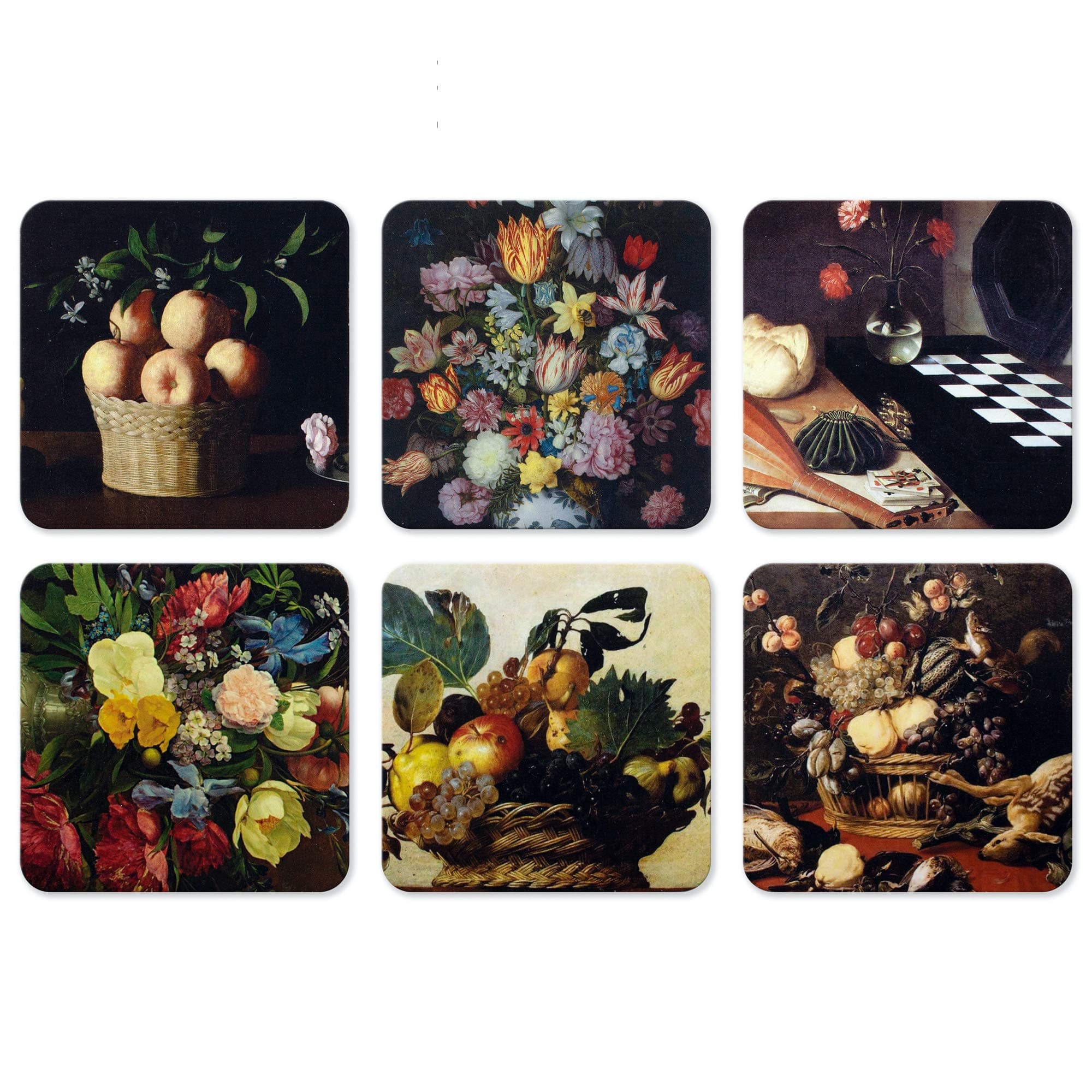 Coasters for Drinks, 6 Pcs Cork Back Coasters with Funny Prints, Art Series Bar/Table Coasters, Gifts for Hostess, Birthday/Christmas/Housewarming/Greeting Present for Drink Lovers (Still life - 2)