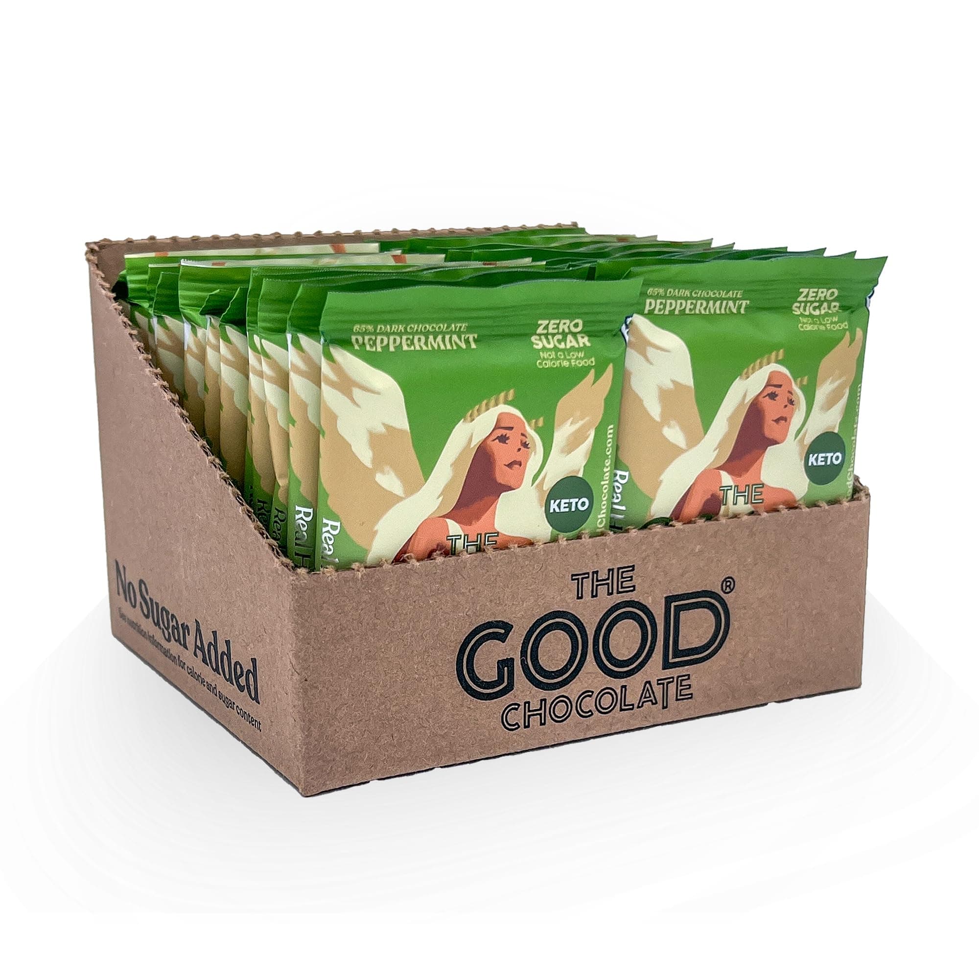 Keto Mint Chocolate Squares, Zero Sugar, Lower Net Carb Snack, Lower Calorie, Vegan Chocolate Candy, 24 Square Family Packs