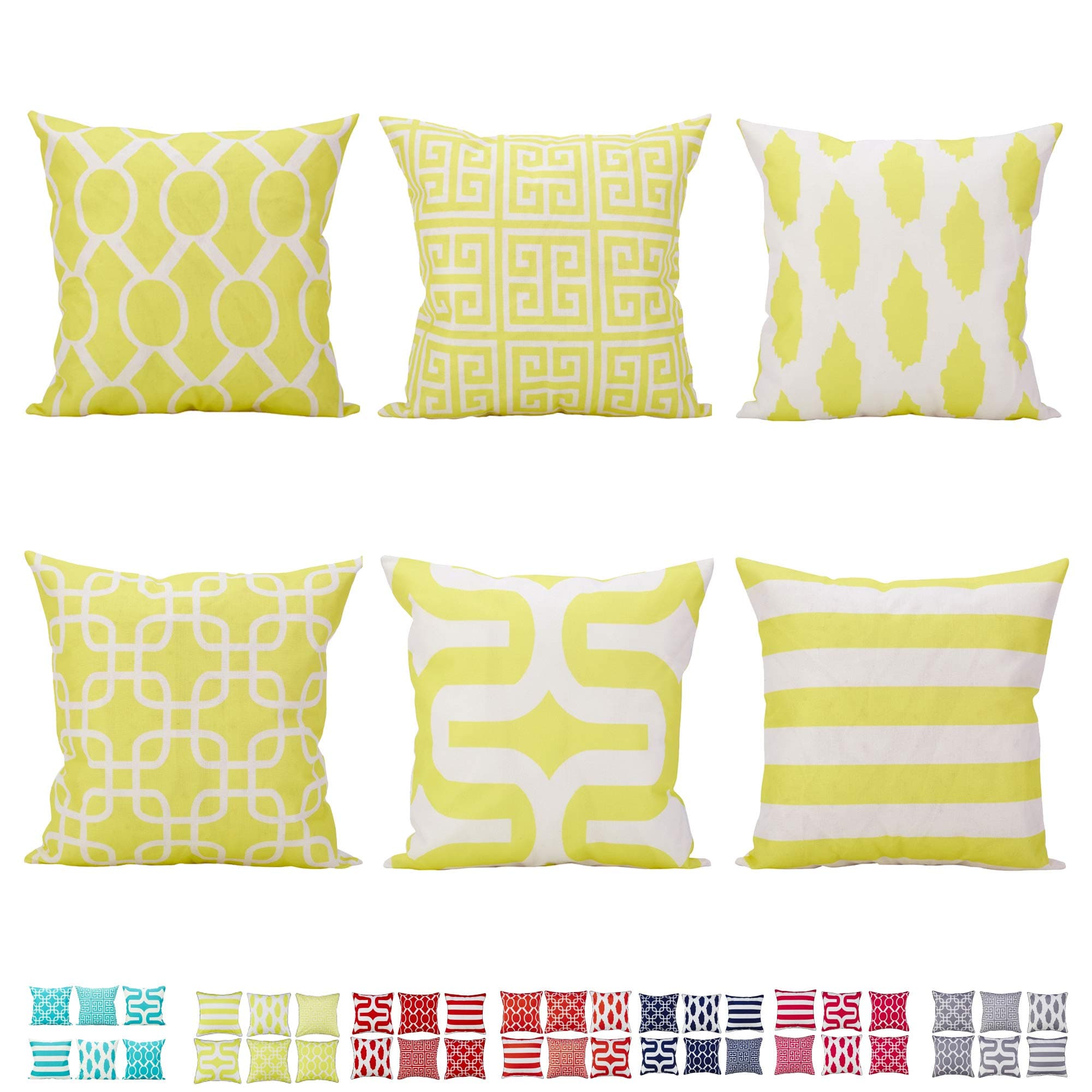 Comoco Set of 6 Coordinated Geometric Digital Printing Decorative Throw Pillow Case Cushion Cover 18" x 18" 45cm x 45cm-Yellow