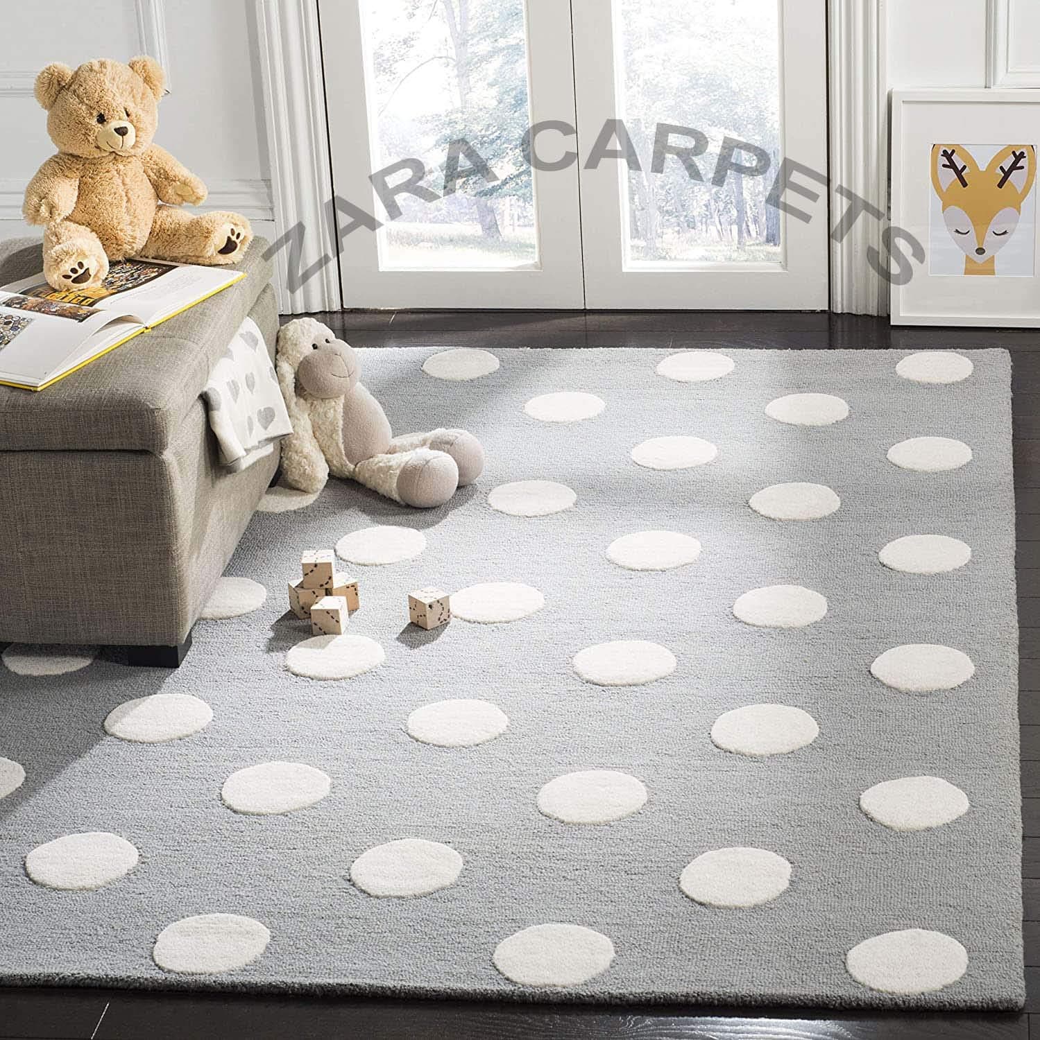 ZARACARPETS Solid Plain Exported Quality Hand Made Carpets and Rug Size 4x4 Round Diameter(4 by 4 Round) Dotted Grey