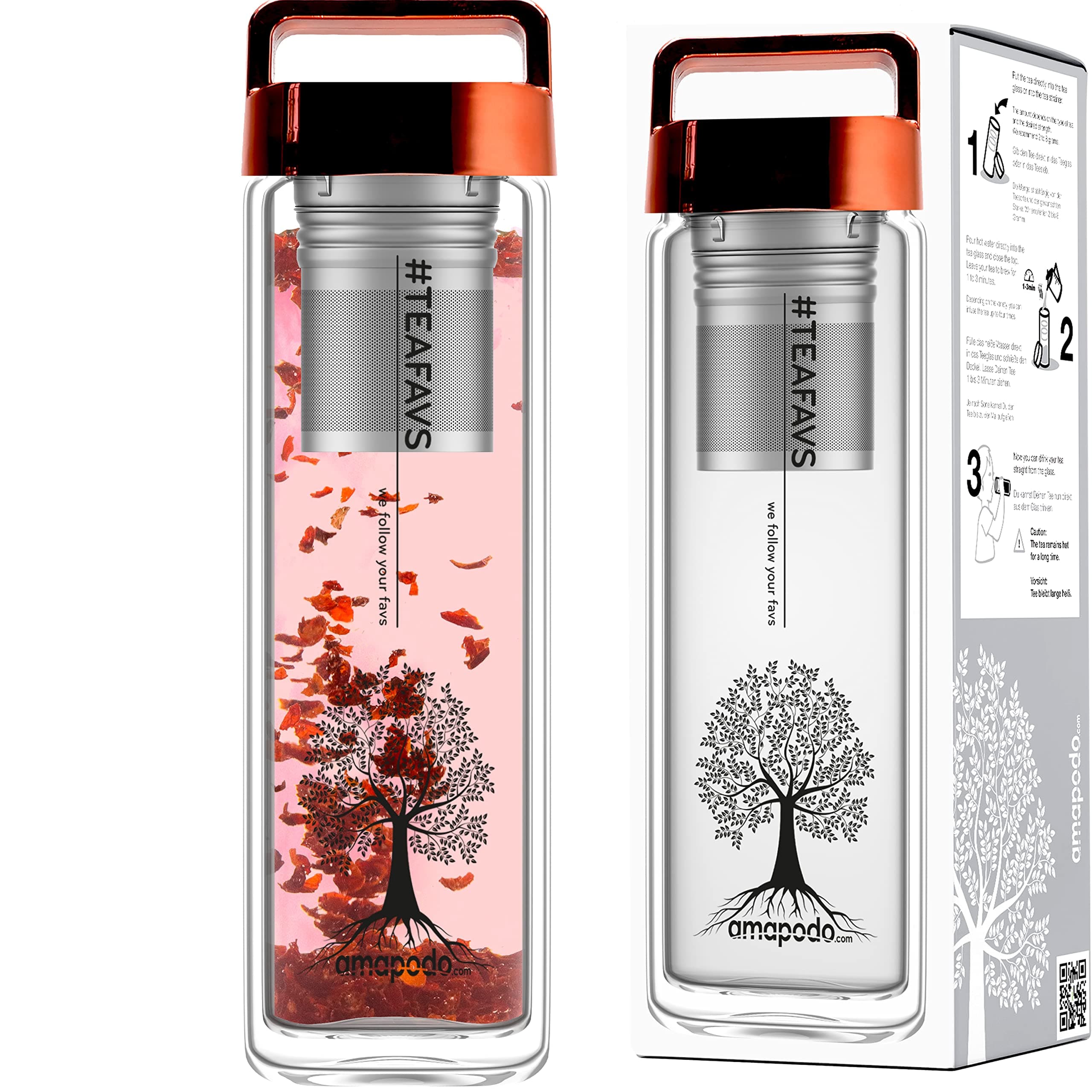 Tea Maker Handle Version Amapodo Teeflasche mit Sieb und Deckel mit Griff, Farbe: Rot