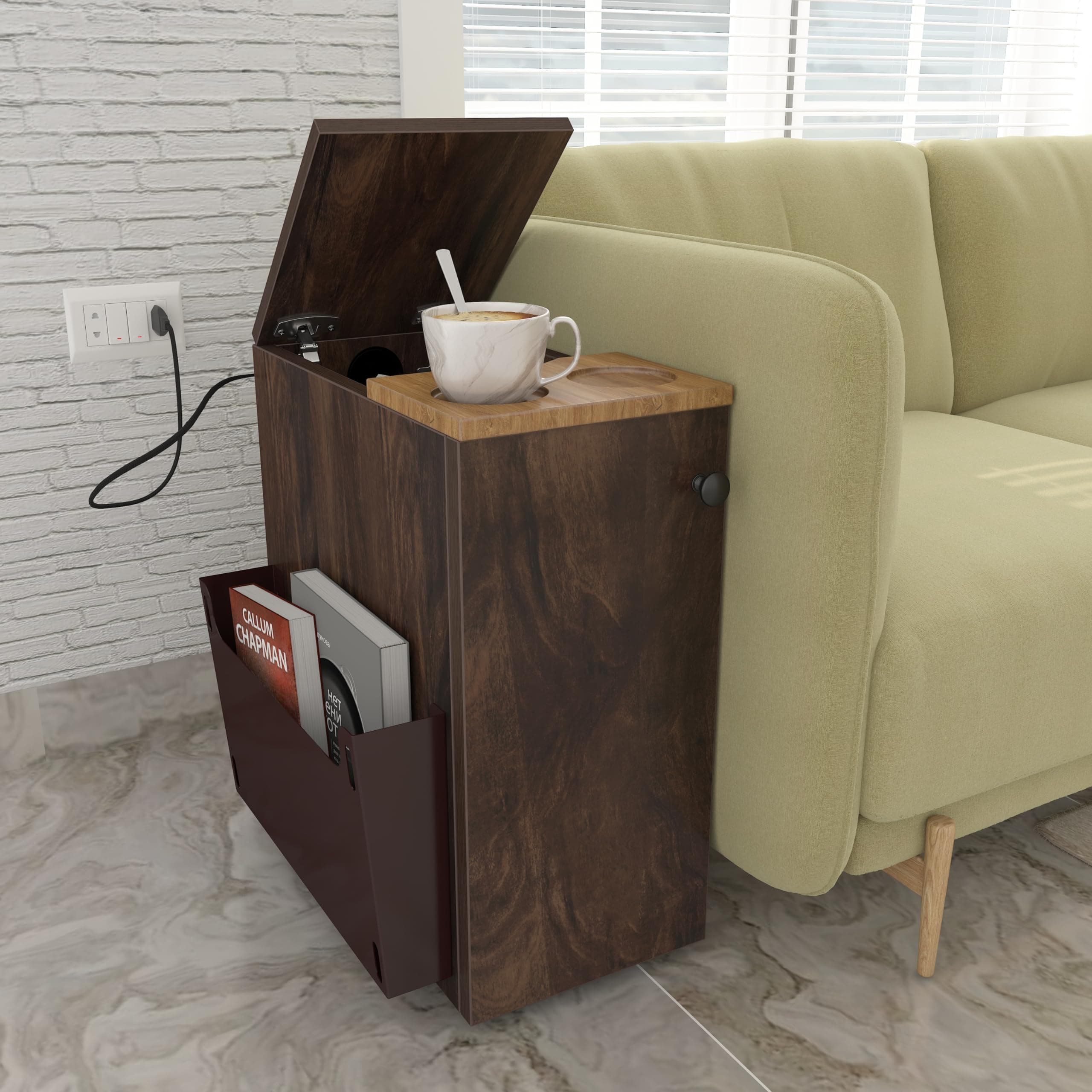 Studio Kook SEZ Sofa Mate Engineered Wood Side Table, Delivered Preassembled (Junglewood, Matte Finish)