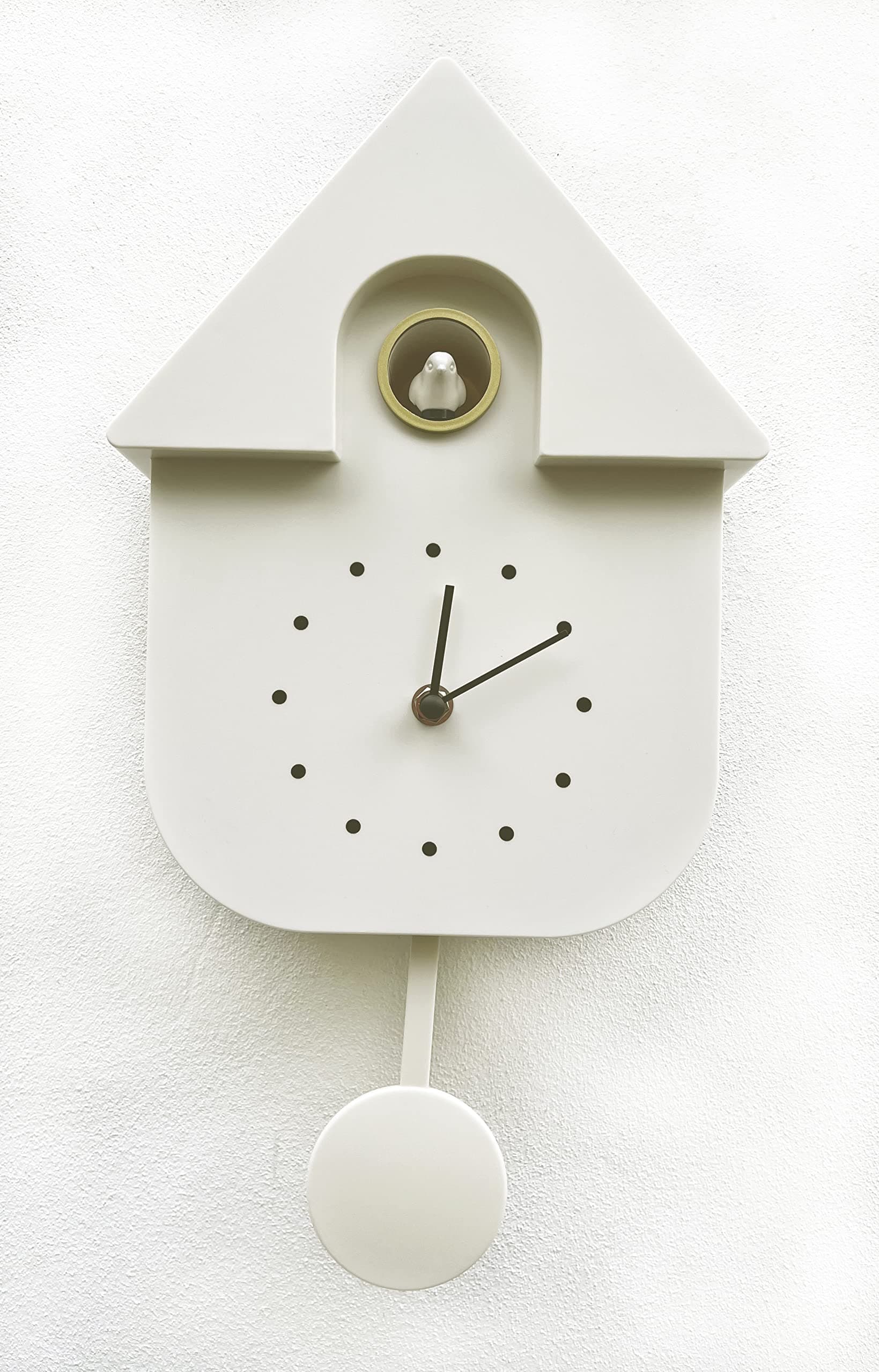 Cuckoo Clock Wall Clock Chalet-Style Modern Design with bird tweeting sound in 3 colours (Off white), 29.5x21.5x8.5