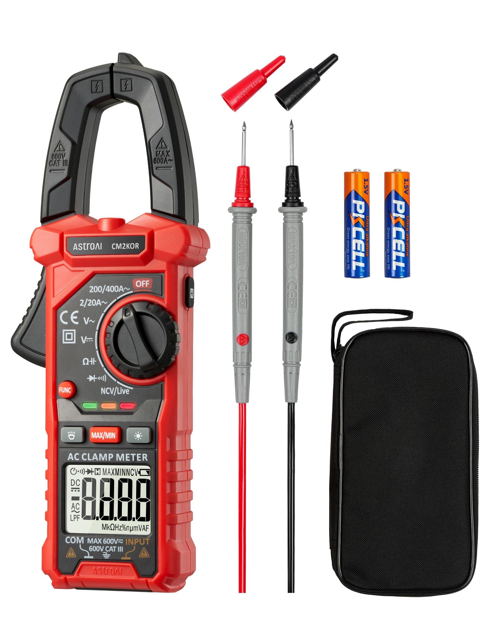 AstroAI Digital Clamp Meter Multimeter 2000 Counts Amp Voltage Tester Auto-ranging with AC/DC Voltage, AC Current, Resistance, Capacitance, Continuity, Live Wire Test, NCV, Black
