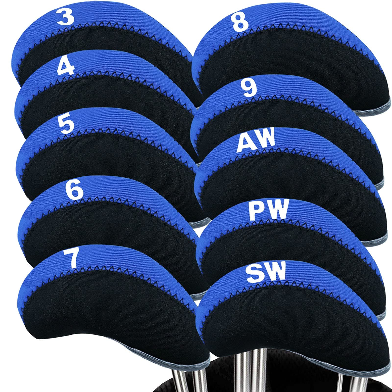 Golf Iron Head Covers with Number Printed Value 10 Pcs/Set, Golf Headcovers for Iron Club Lightweight Durable Portable Fit All Irons Clubs