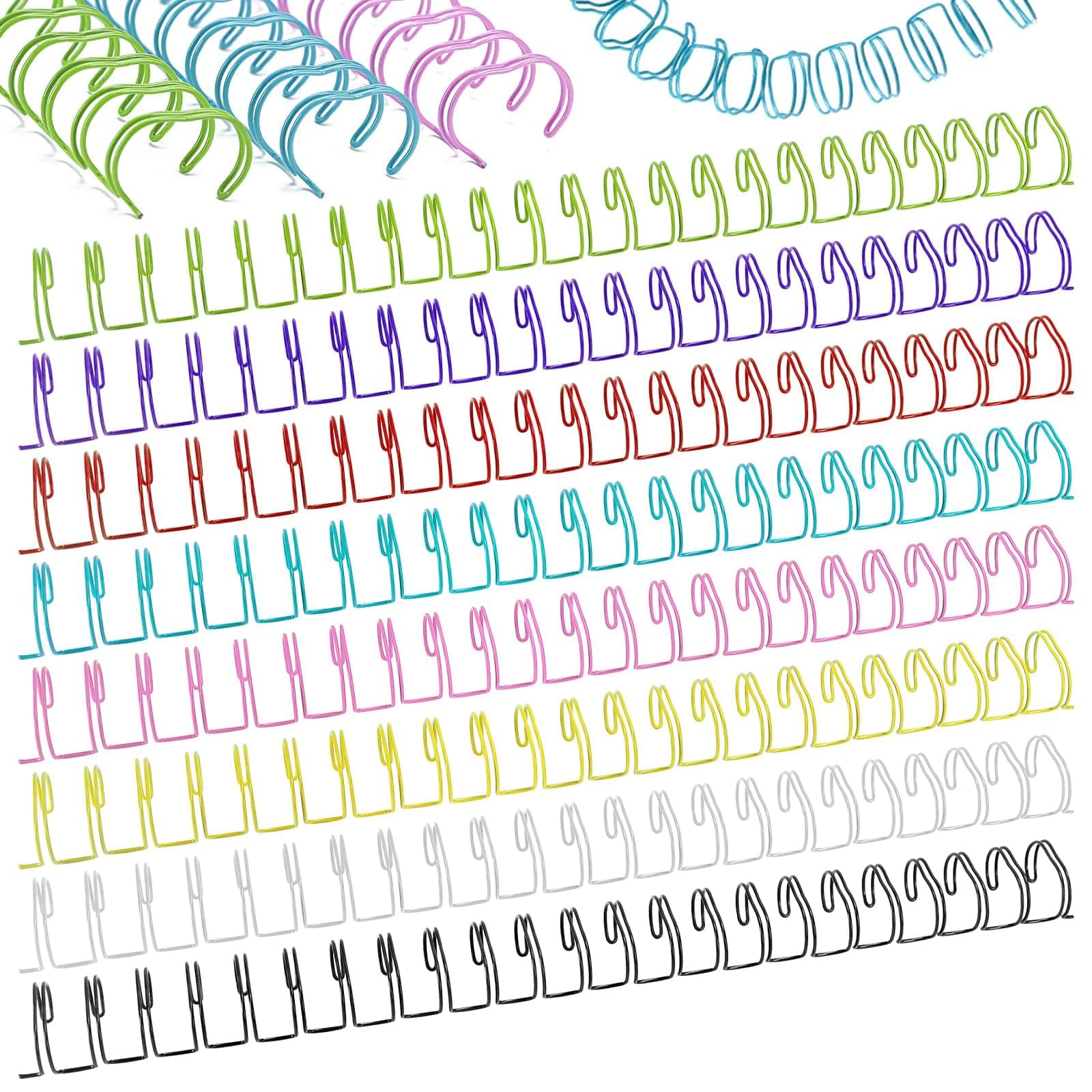 Vmiapxo 48 Pcs Small Metal Double Loop Binding Wires, 8 Colors Binding Spines Combs Ring Coils Cinch Book Binding Wire Spiral Notebook Maker, 9/16" 23 Holes, 2:1 Pitch