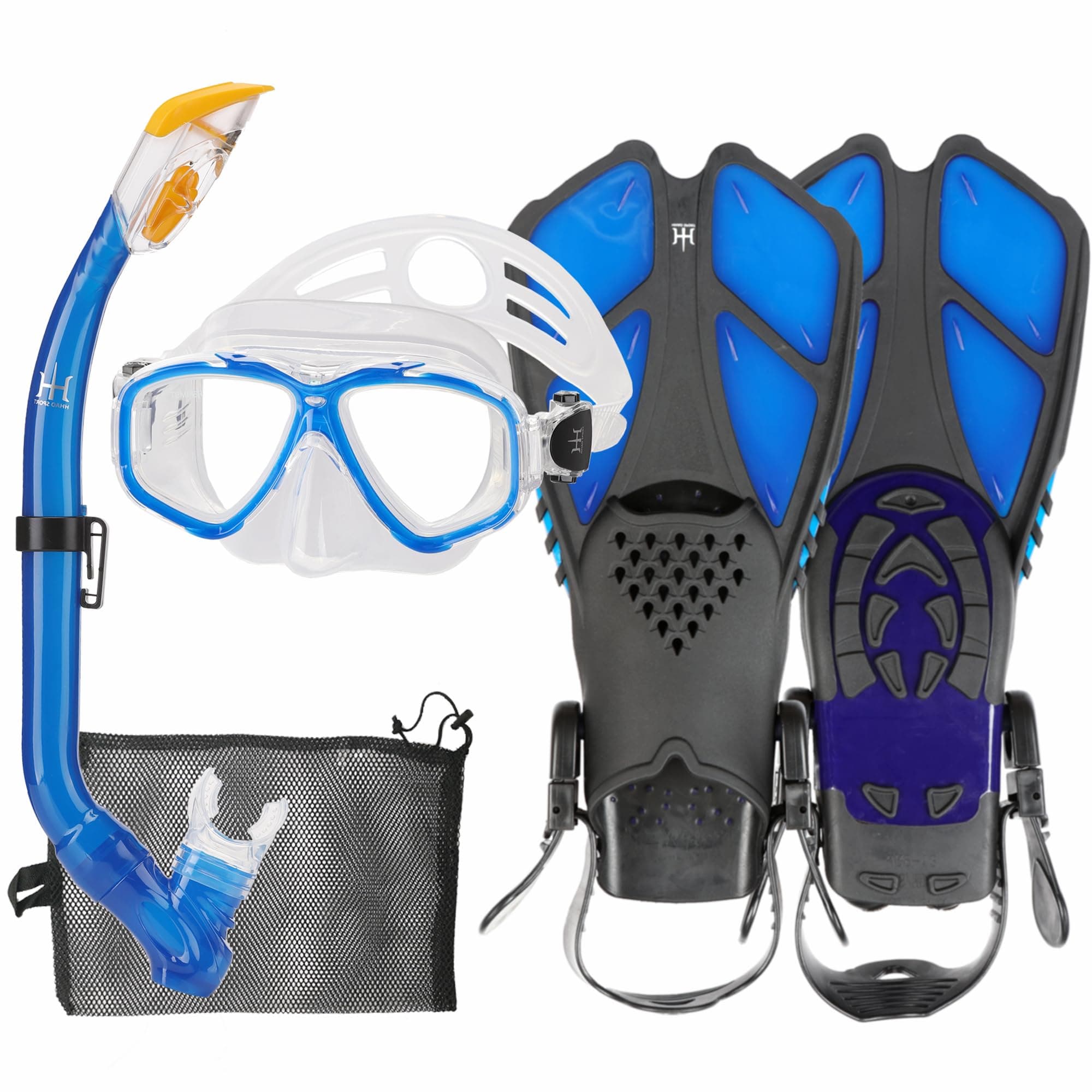 Kids Mask Fins Snorkel Set Snorkeling Packages, with Diving Mask, Snorkel, Adjustable Swim Fins, Mesh Bag, Anti-Fog Anti-Leak Snorkeling Gear for Kids for Snorkeling Swimming Diving