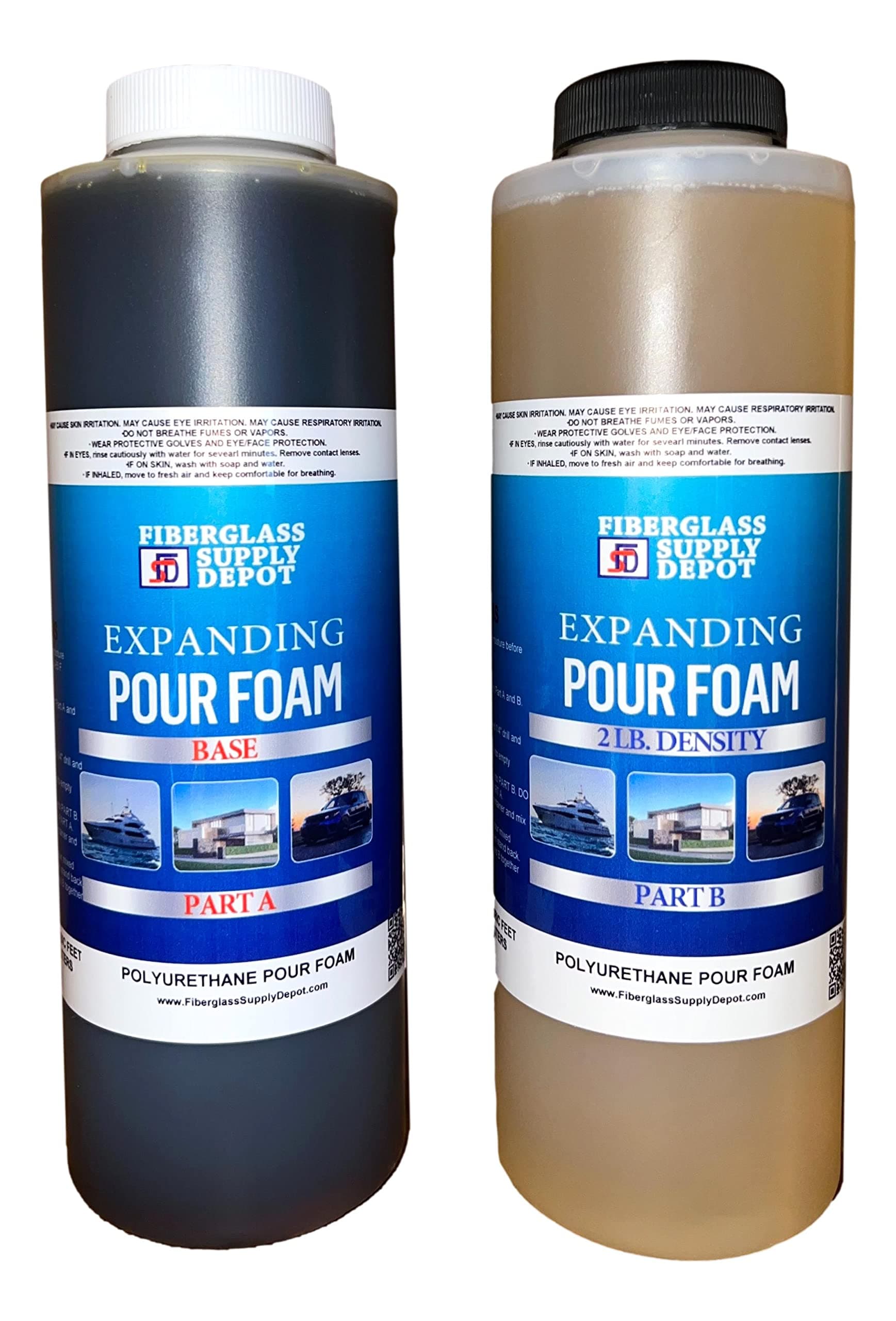 Fiberglass Supply Depot 2 Lb Density Expanding Pour Foam, 2 Part Polyurethane Closed Cell Liquid Foam for Boat and Dock Flotation, Soundproofing, Filling Voids, and Insulation (Quart Kit)